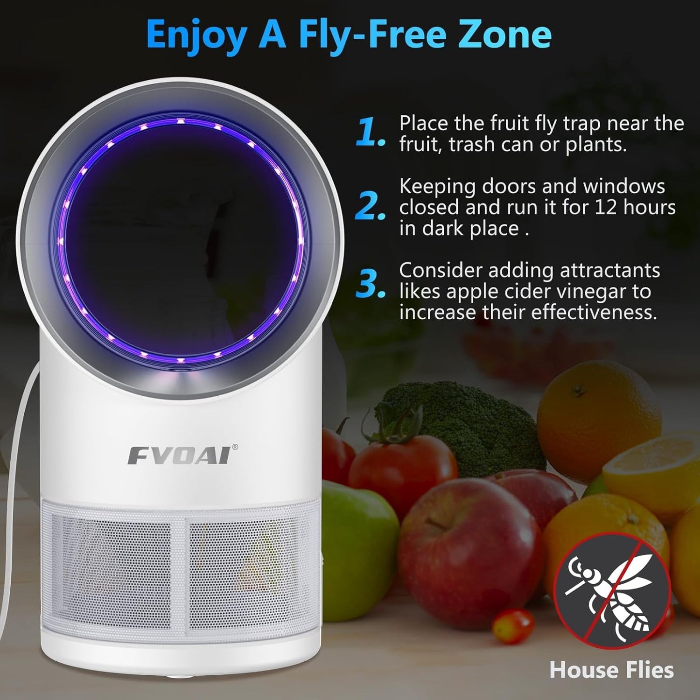 Fruit Fly Trap for Indoors, Fly Traps Indoor for Home Indoor Insect Trap with Suction, Time Setting, Bug Light & 10 Pcs Sticky Glue Boards (White)