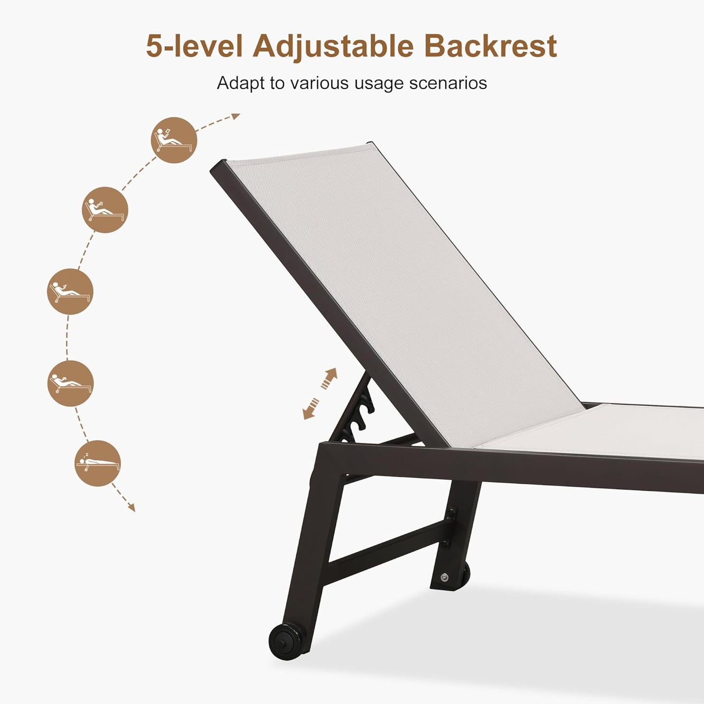 PURPLE LEAF Oversized Patio Lounge Chairs Set of 3, Reclining Pool Lounge Chairs with Side Table and Wheels for All Weather for Outdoor, Deck, Lawn, Aluminum Outside Pool, Linen