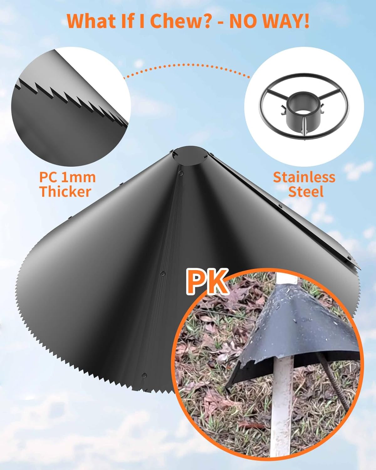 Squirrel Baffle for Bird Feeder Pole - Polycarbonate Bird Feeder Baffle with Stainless Steel Spring for Better Protection, 19 Inch Squirrel Guard for Outside Pole Mount, Metal Buckle