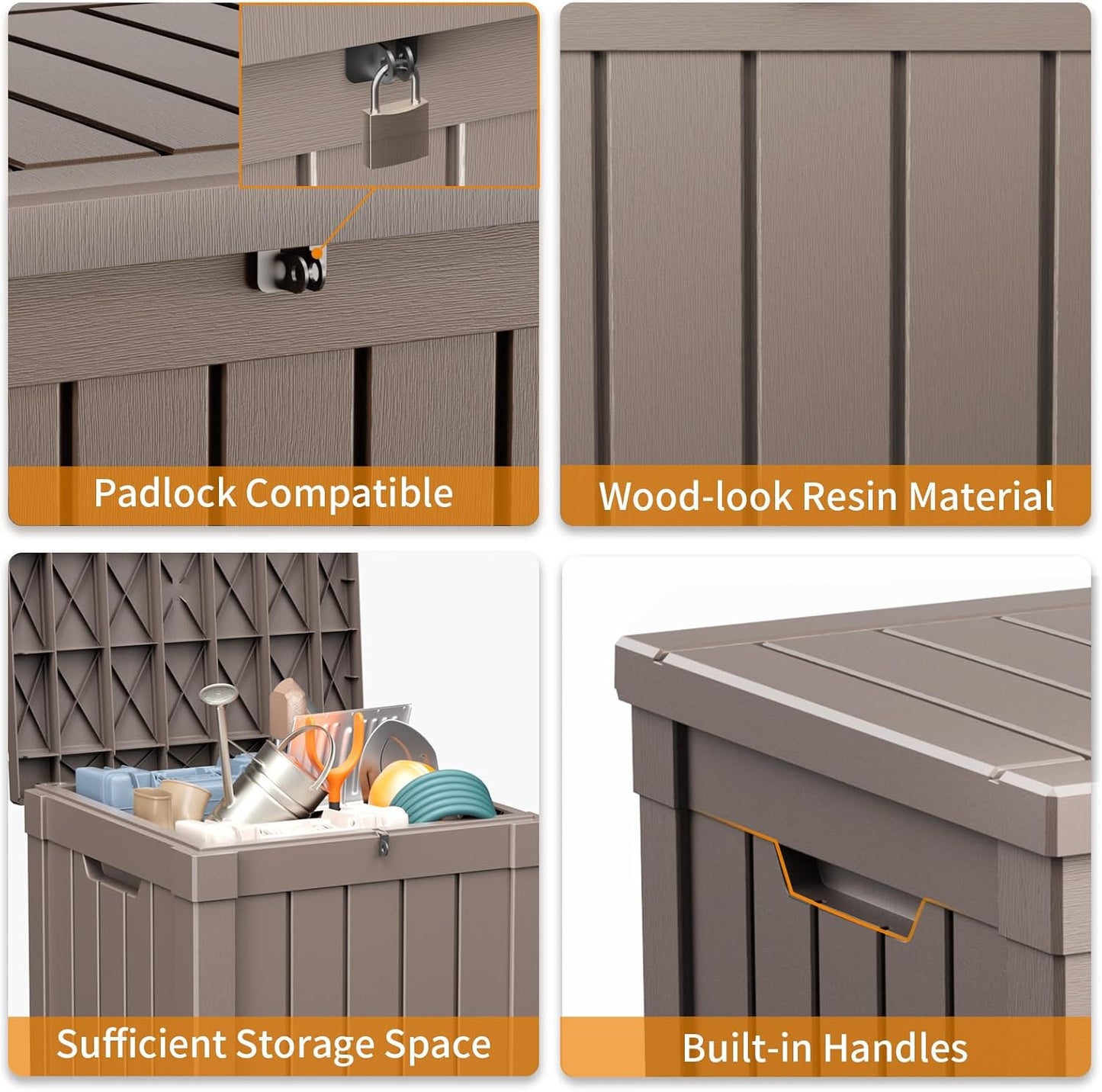 40 Gallon Resin Deck Box, Lockable Patio Outdoor Storage Box for Furniture, Garden Tools and Tools Storage, Waterproof Outside Storage Boxes - Grey