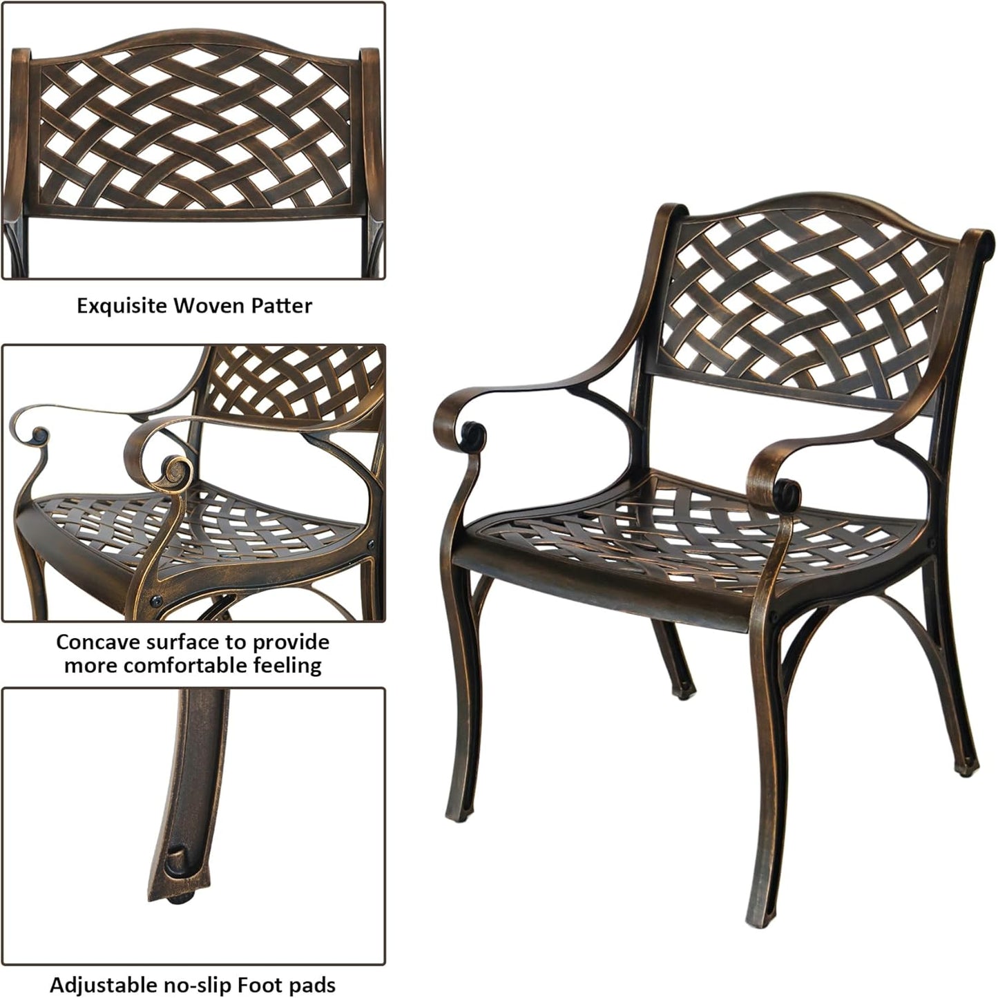 5 Piece Patio Dining Set, All Weather Cast Aluminum Outdoor Dining Table and Chairs Set of 4, Patio Furniture Conversation Set with 4 Chairs and 30.31" Round Table, 2.36" Umbrella Hole