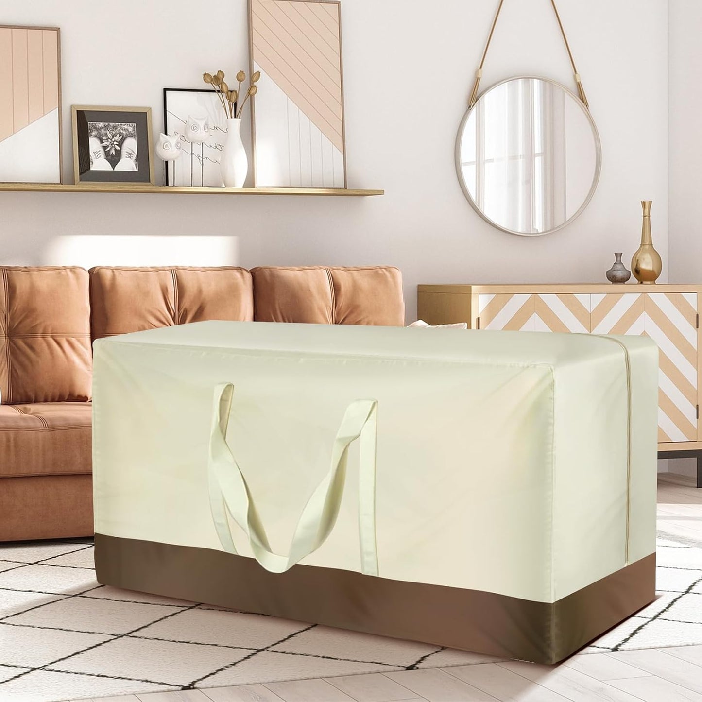 2 Pack Patio Cushion Storage Bags 420D Waterproof Outdoor Storage Bag Furniture Cushion Cover Christmas Tree Storage Bag with Handles and Zipper 60"L x 20"W x 28"H Beige