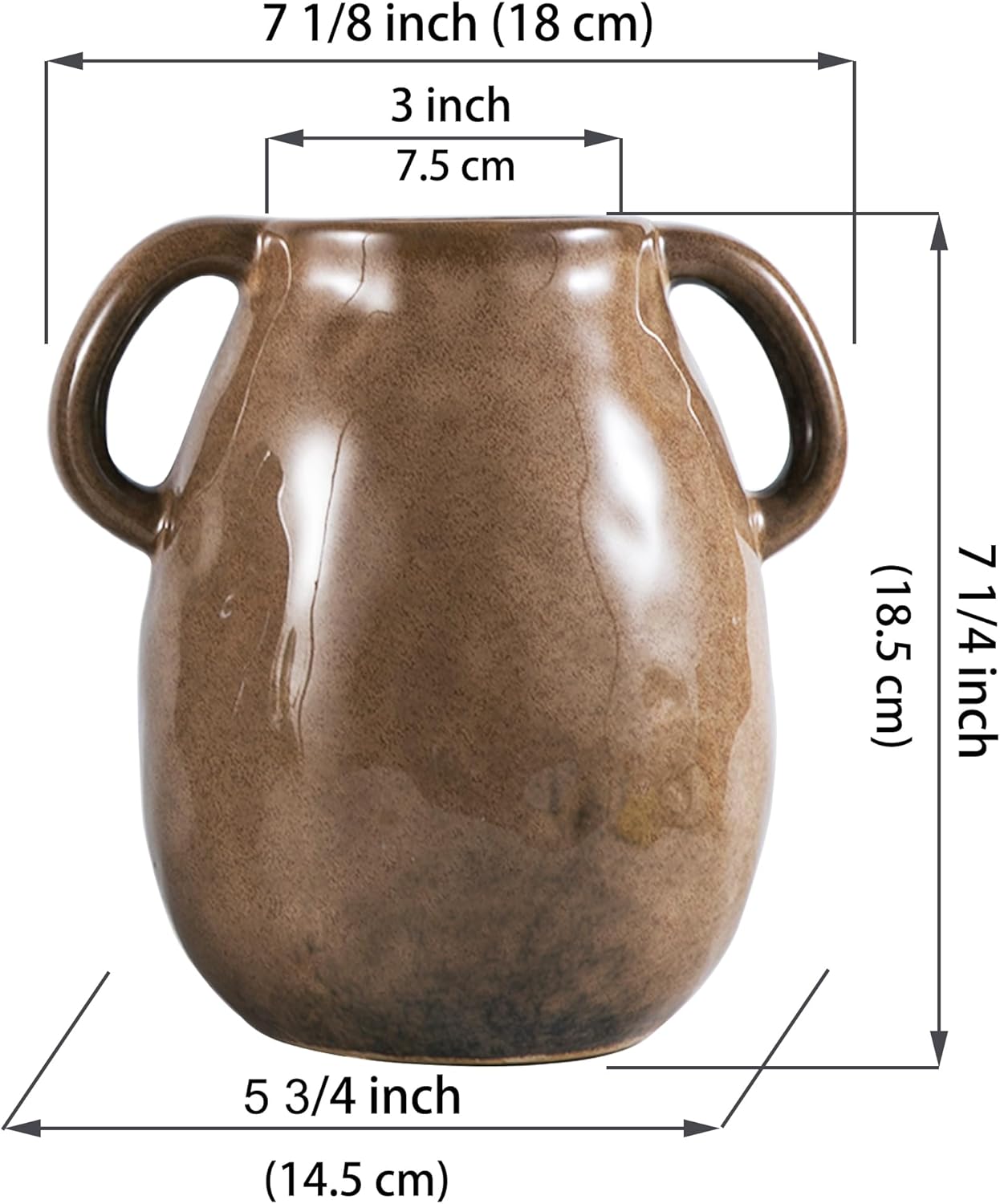 Kimdio Brown Ceramic Vase with 2 Handles, Modern Farmhouse Vase for Home Decor, Vintage Rustic Pottery Vase, Decorative Terracotta Vase, Clay Jug for Living Room Dining Table Shelf