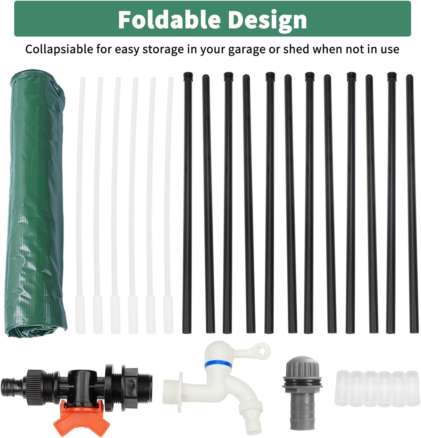 100 Gallon Collapsible Rain Barrel, Portable Rainwater Collection System, Water Storage Tank, Rain Catcher Barrel with Two Spigots and Overflow Kit, Rain Water Barrel Collector for Garden, Green