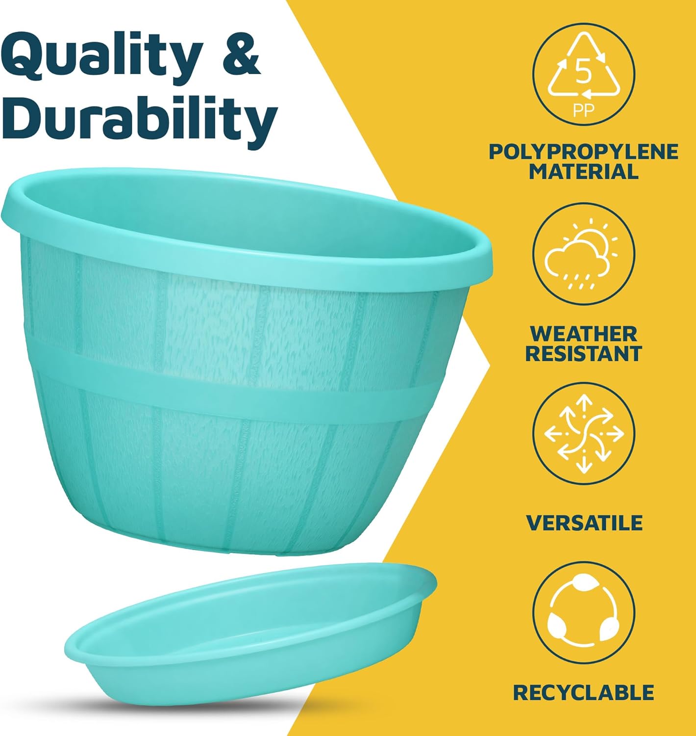 10-Inch Whiskey Barrel Planters Outdoor Pack of 10 - Durable Plastic Plant Pots for Indoor & Outdoor Use with Drainage & Saucer, Lightweight Rustic Barrel Planters for Flowers, Herbs & Small Plants