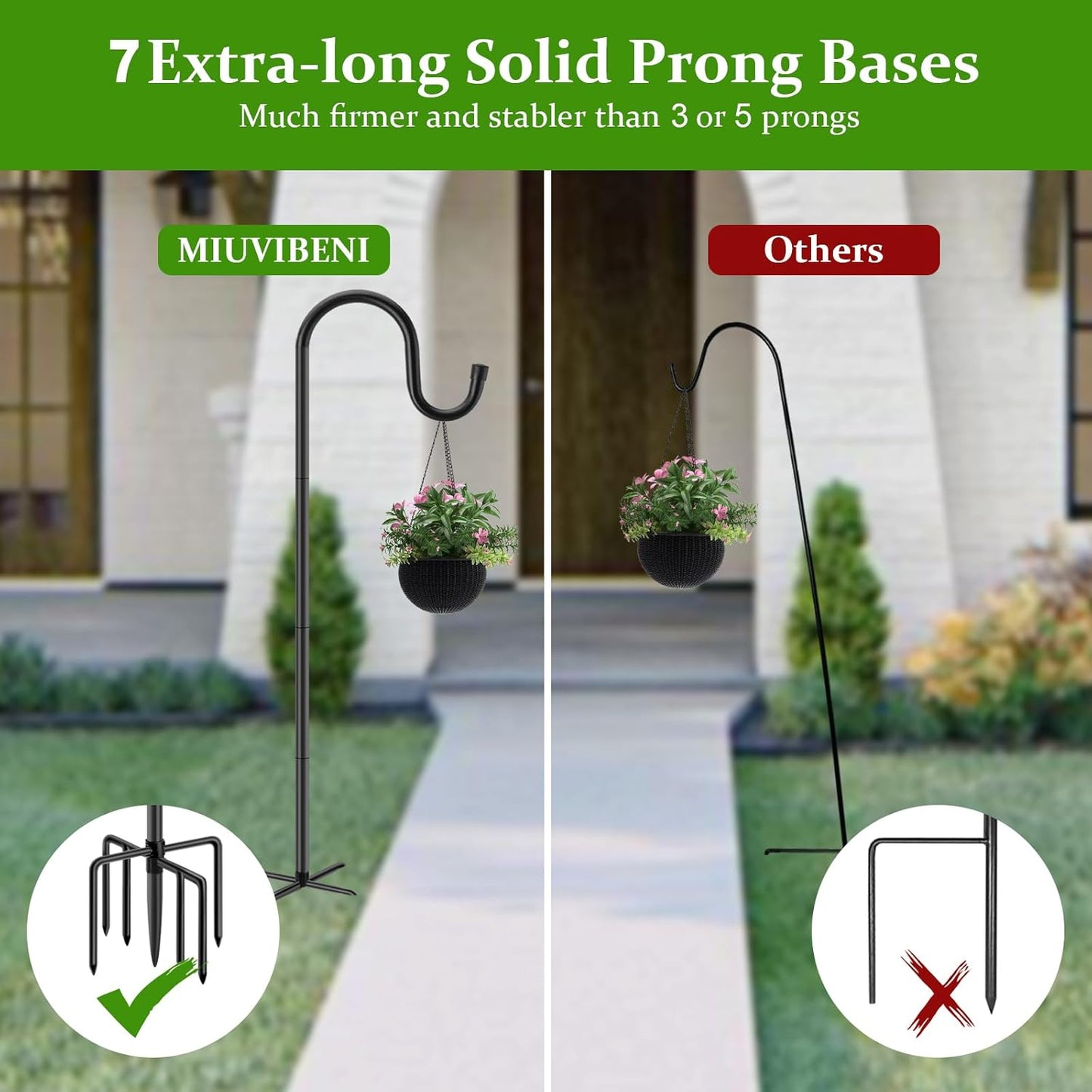 Shepherds Hooks for Outdoor with 7 Base Prongs, 72 Inches Heavy Duty Garden Bird Feeder Pole for Hanging Bird Feeder, Plant Baskets, Solar Light Lanterns, Outdoor Plant Hanger Hook,2 Packs