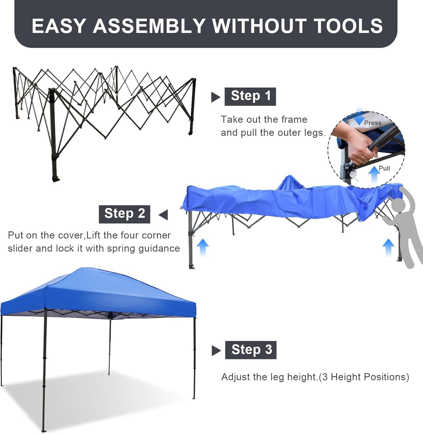 10x10 Pop Up Canopy Tent, Instant Outdoor Canopy with Sand Bags Waterproof Sun Shade Easy Up Tents for Parties,Canopy for Camping Beach Parties (Blue)