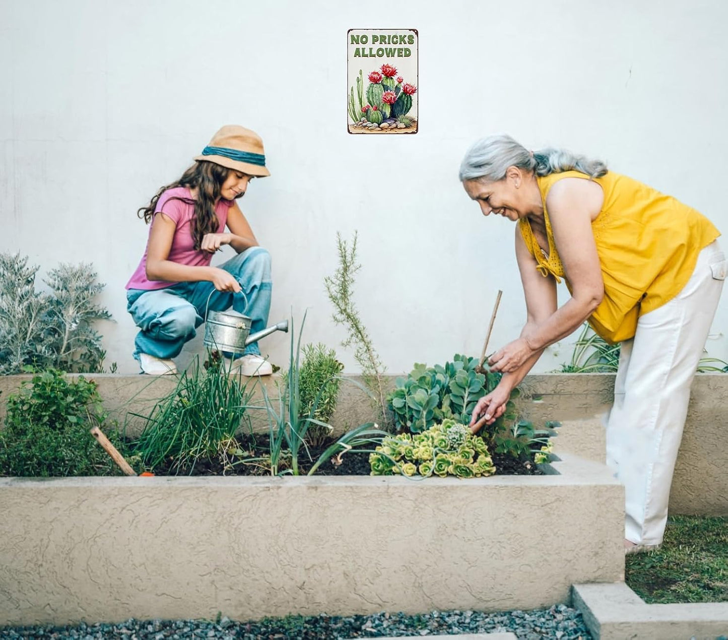 Bestylez Garden Gifts Vintage Cactus No Pricks Allowed Gardening Signs for Home Garden Greenhouse Living Room Bedroom Yard Outdoor Decor 8X12 Inch (3365)