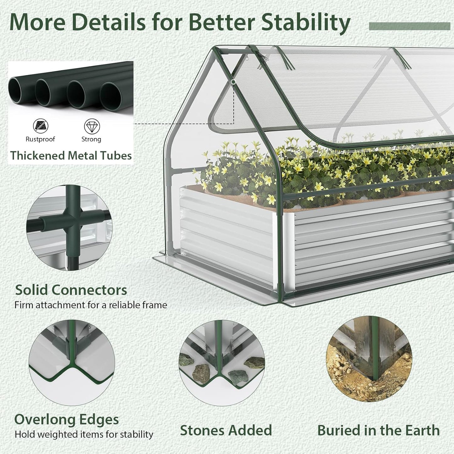 S AFSTAR Raised Garden Bed with Cover, 6FT x 3FT x 3FT Galvanized Bottomless Garden Bed with Greenhouse, Dual 2-Tier Roll-Up Windows, Easy Venting & Watering, Outdoor Metal Planter Box Kit with Cover