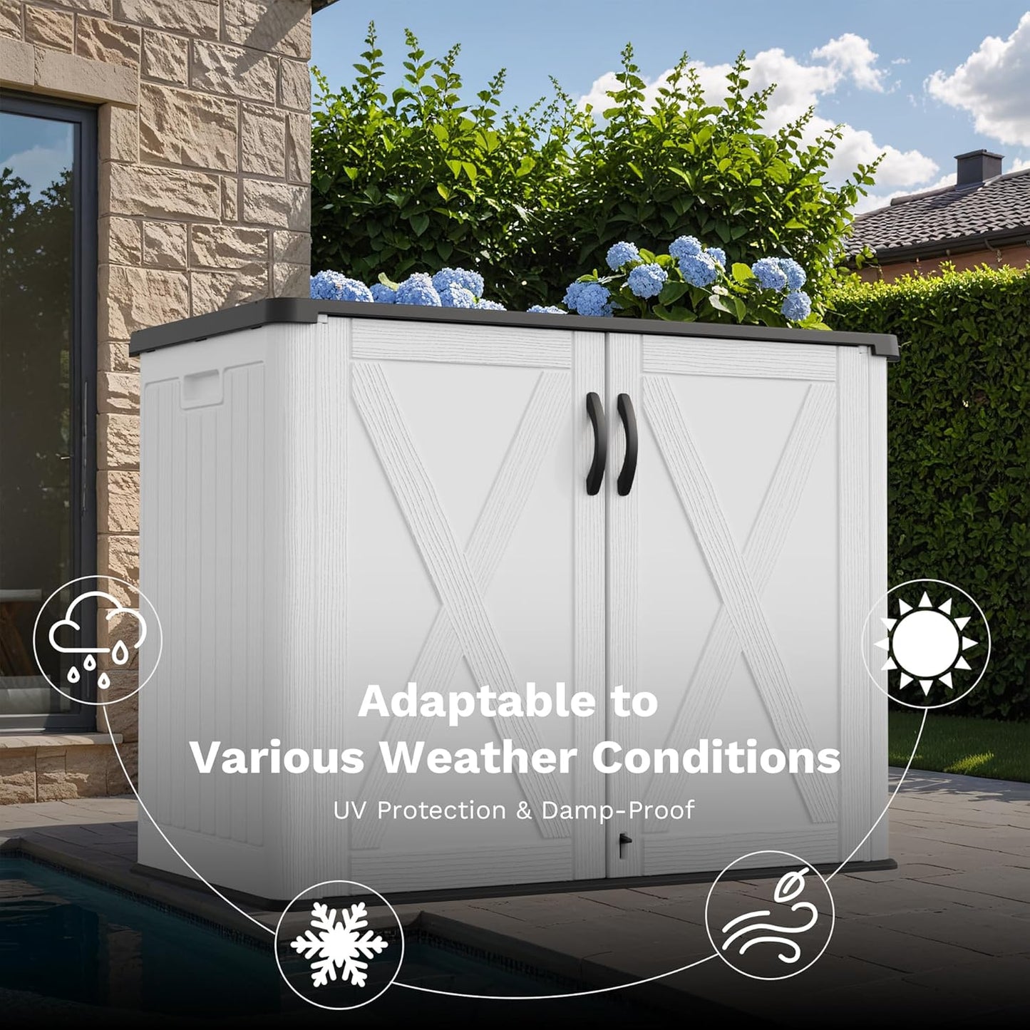 Greesum Outdoor Storage Cabinet, 25 Cu.Ft Deck Box Without Shelves, Waterproof Plastic Storage Bin for Patio Cushions, Gardening Tools, Lockable and Sidehandles, UV Resistant, White