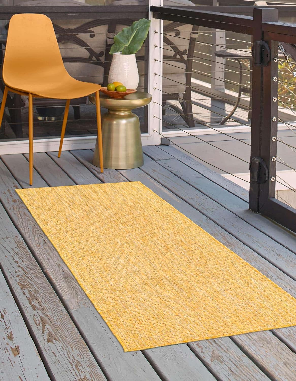 Unique Loom Collection Casual Transitional Solid Heathered Indoor/Outdoor Flatweave Area Rug (2' 7" x 12' Runner, Corn Harvest Yellow)