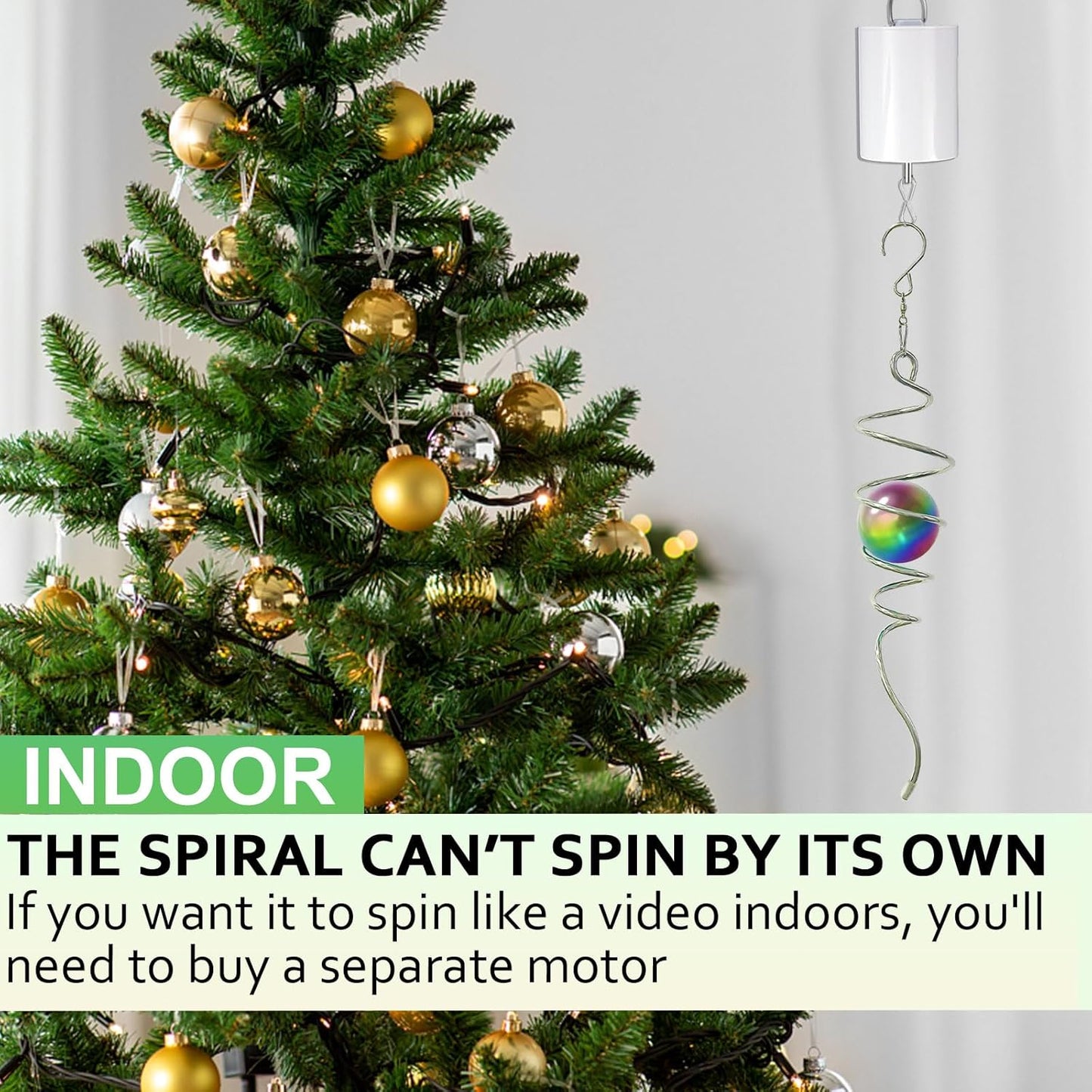 Gazing Ball Spiral Tail,Wind Spinners Stabilizer with Multi Colors Orb,Wind Spinner Tail Visual Illusion in Spinning,Hanging Rotating Art Decor,Indoor Outdoor Garden Decoration-13in