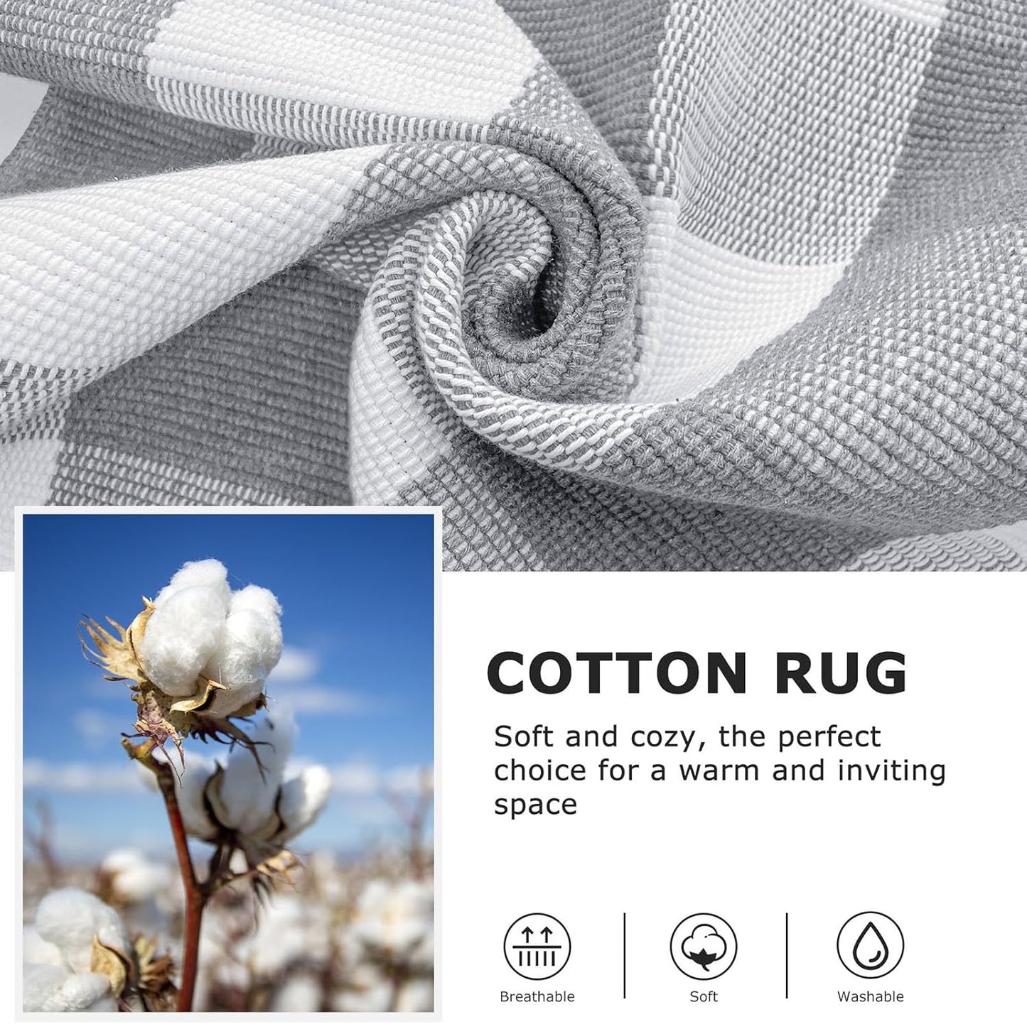 IOHOUZE Buffalo Plaid Checkered Rug 27.5" X 43" Front Door Mats, Washable Area Rugs for Front Porch Decor, Spring Summer Welcome Mats Outdoor, Gray White Rug for Farmhouse/Entryway/Home Entrance