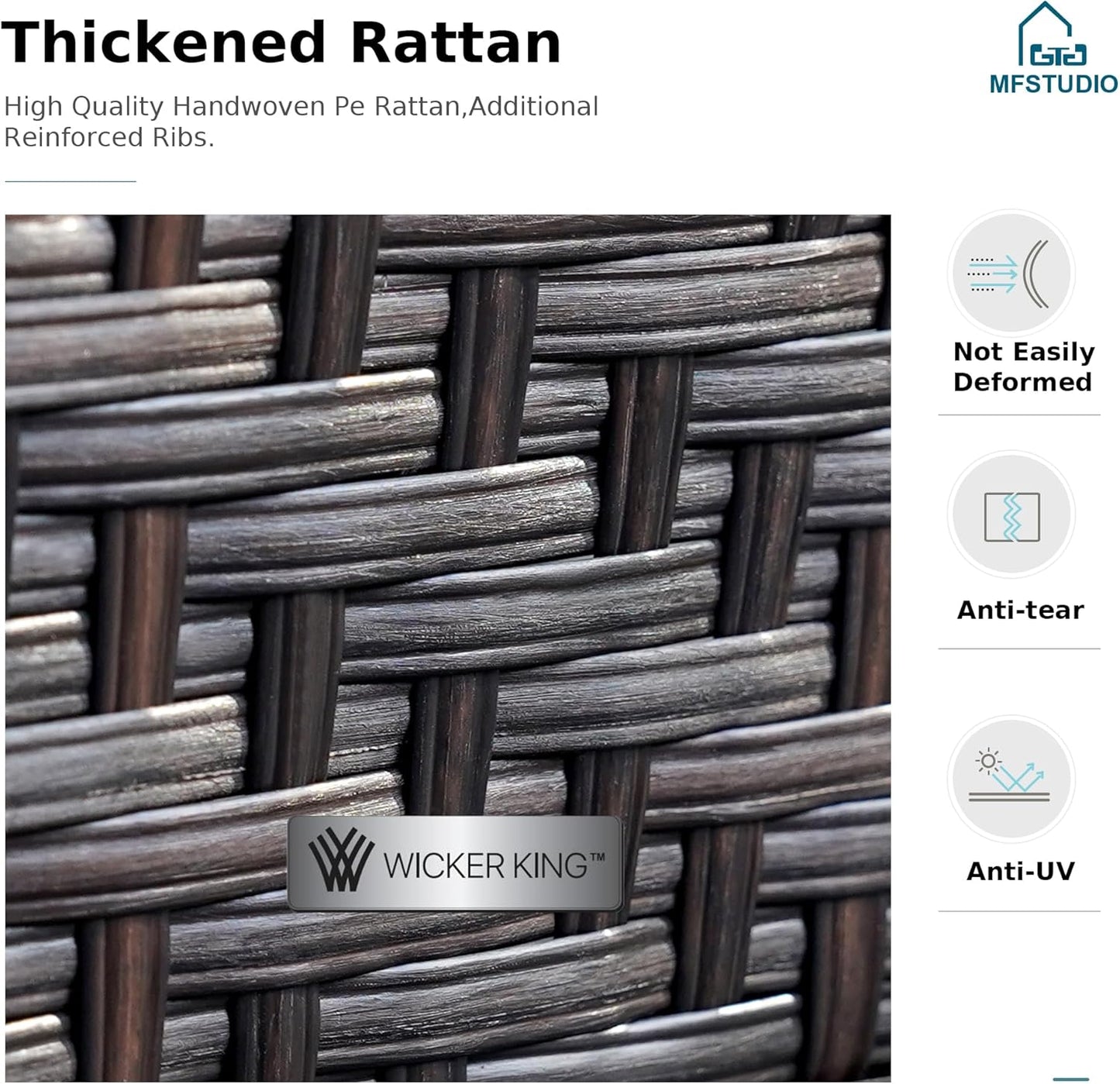 MFSTUDIO Patio Furniture Set, 6 Seats Half-Moon Curved Outdoor Sectional Sofa Conversation Set with 2 Wood-Like Round Table, Woven Rattan Patio Couch for Backyard, Garden, Deck