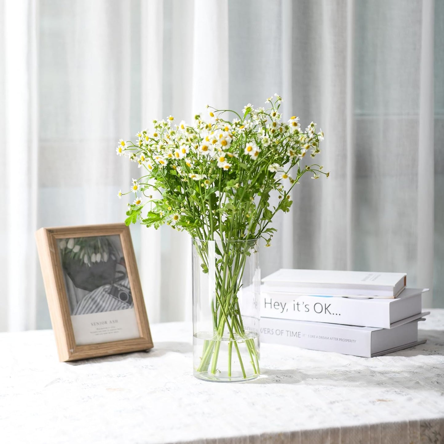 Clear Flower Vase, Non-breakable Vases, 5" W x 10" H, Acrylic Vase, Aesthetic Room Decor Cylindrical Modern Flower Vases for Table Centerpiece, Home Decor, Women Floral Arrangement Gift