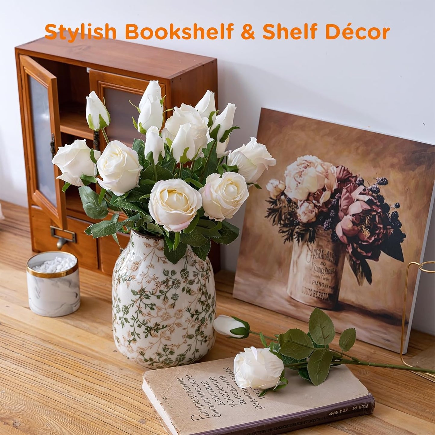 Rustic Vintage Ceramic Vase, 7.8 inch Beige and Green Decorative Vase, Aesthetic Farmhouse Pottery Vase for Home Decor, Living & Dining Room, Bookshelf, Office, TV Stand Table Decor