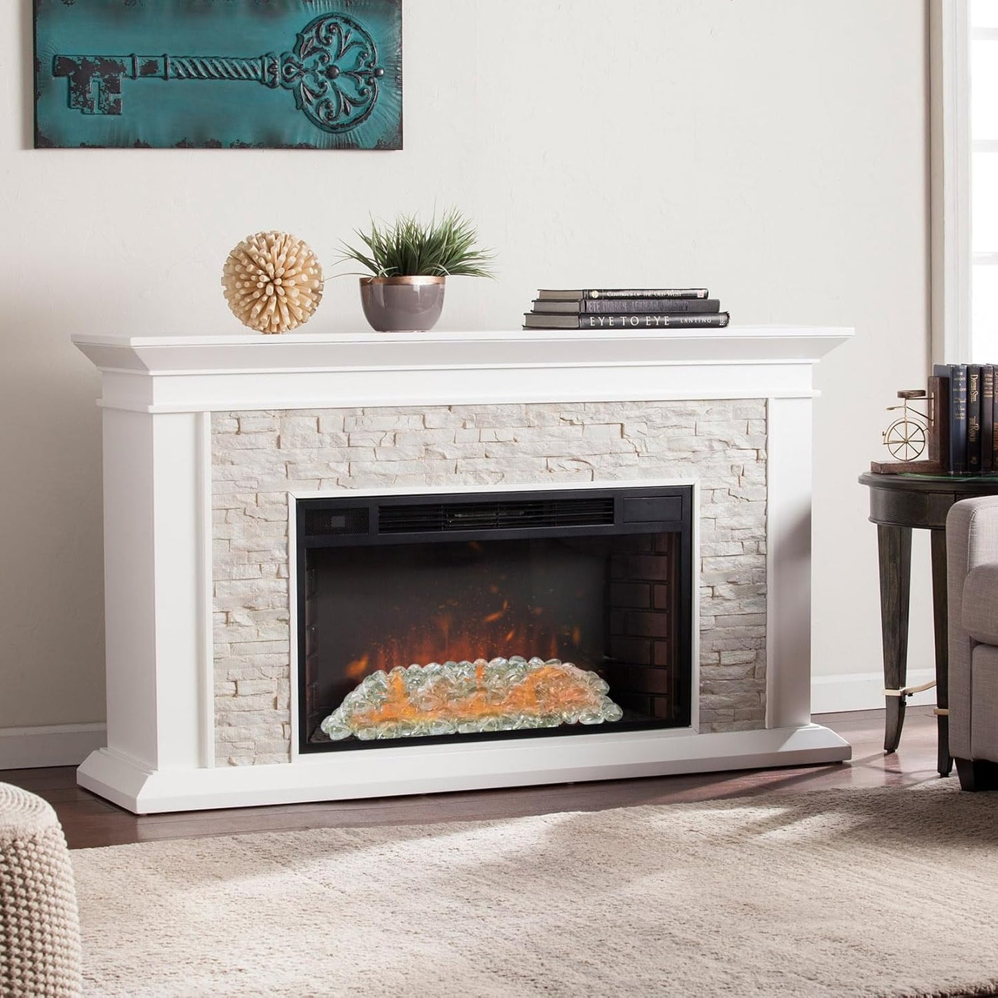 Firepit Glass, Clear Fire Glass Rocks for Propane Fire Pit, Fireplace, and Outdoor Decoration, High Luster 1 Inch Diamonds 10LB