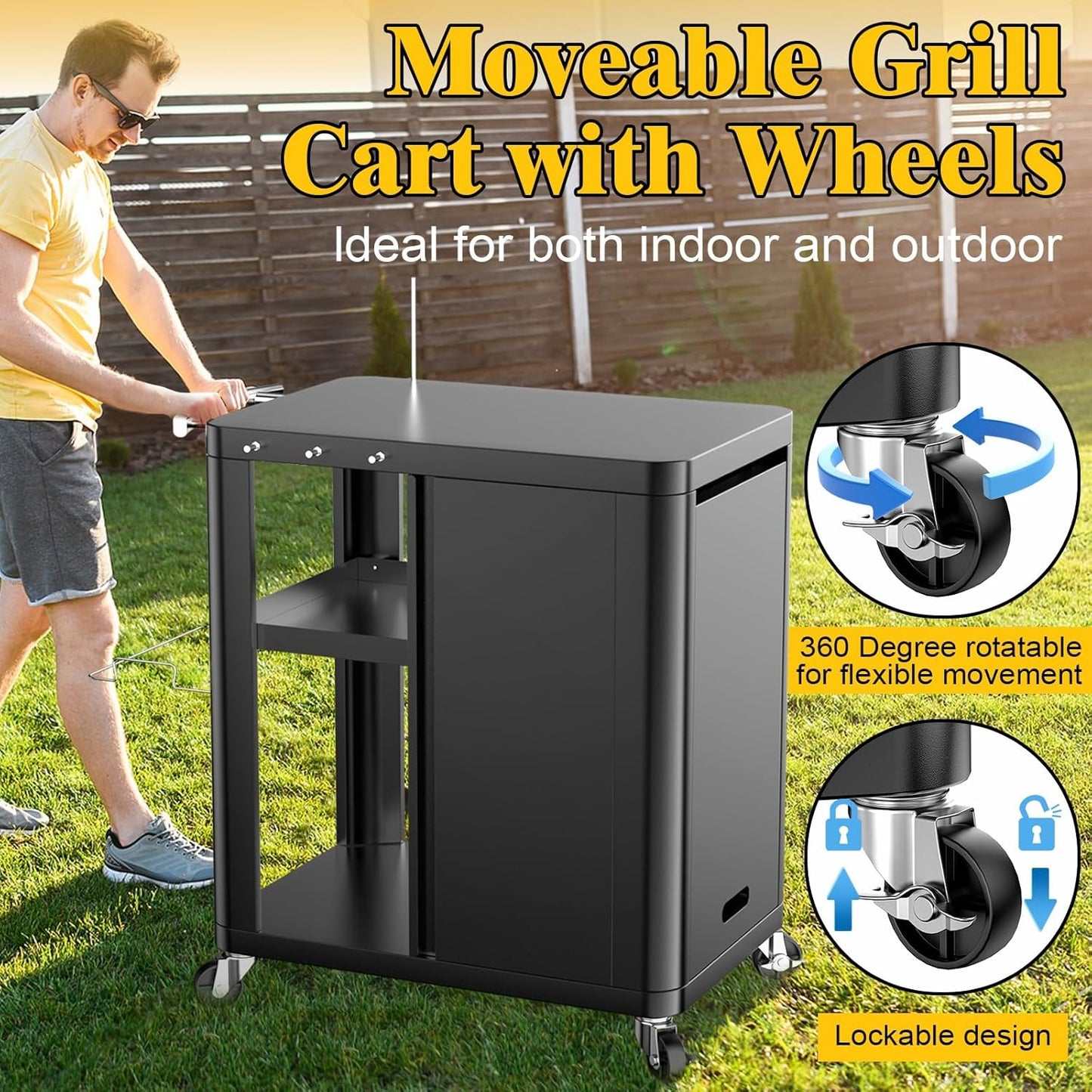 Outdoor Grill Table Cart 57"x24"x35", Outdoor Kitchen Island with Storage & Large Tabletop for Blackstone Griddle, Ooni Pizza Oven, Ninja Woodfire Grill, BBQ Station, Dining Cart, Rolling BBQ Table