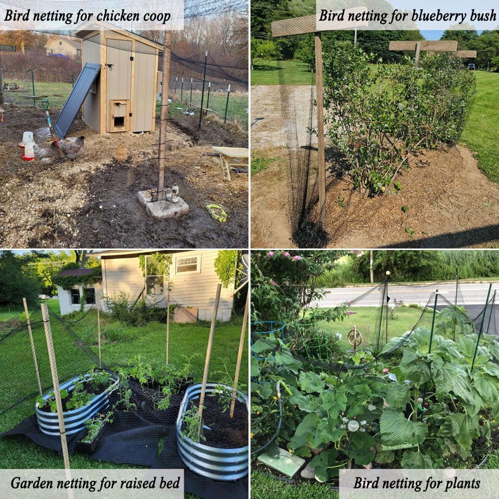 Junflying Bird Netting, 20x30 FT – 1/2" Mesh, Woven Black Netting for Garden Protection with Ties, Protects Vegetables, Fruit Trees, Blueberry Bushes & Strawberry Plants