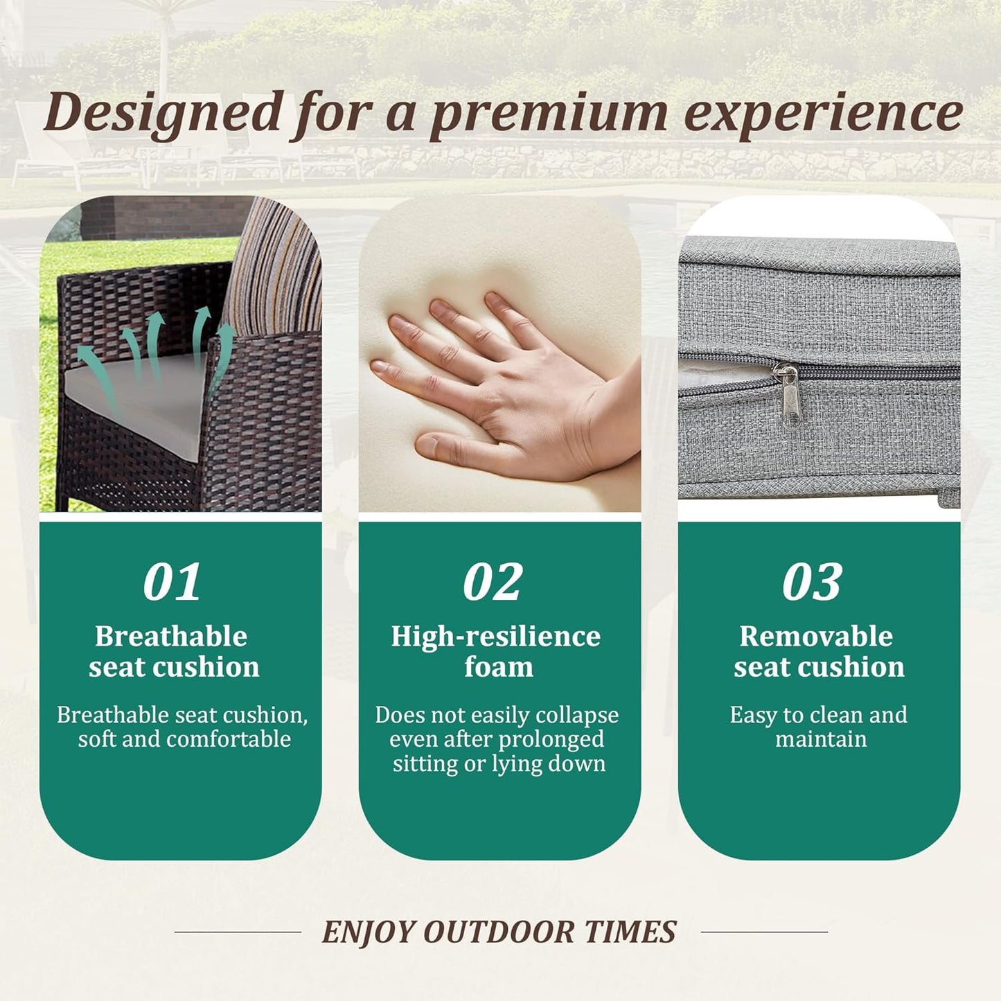 4 Piece Patio Furniture Set - Outdoor Conversation Sets with Coffee Table, Rattan Chair Set for Garden/Poolside, Brown/Grey