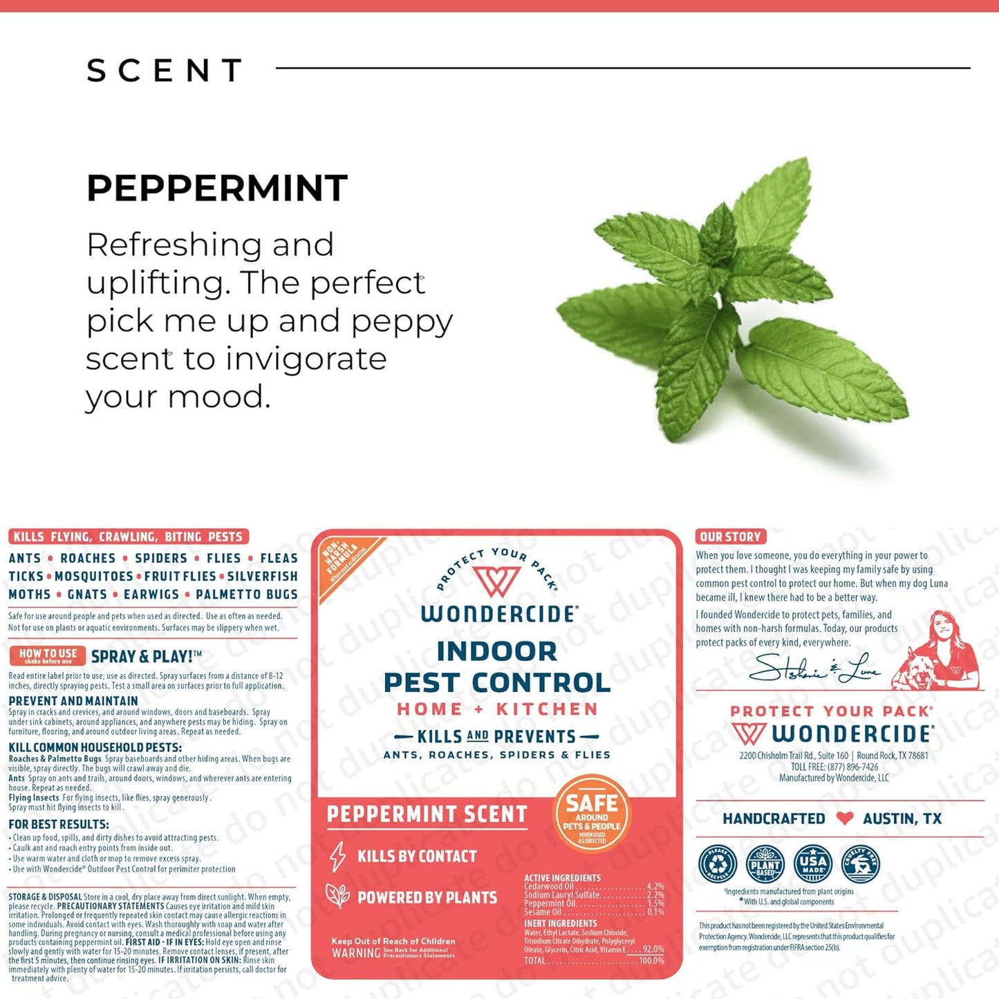 Wondercide - Indoor Pest Control Spray for Home and Kitchen - Ant, Roach, Spider, Fly, Flea, Bug Killer and Insect Repellent - with Natural Essential Oils - Pet and Family Safe— Peppermint 32 oz