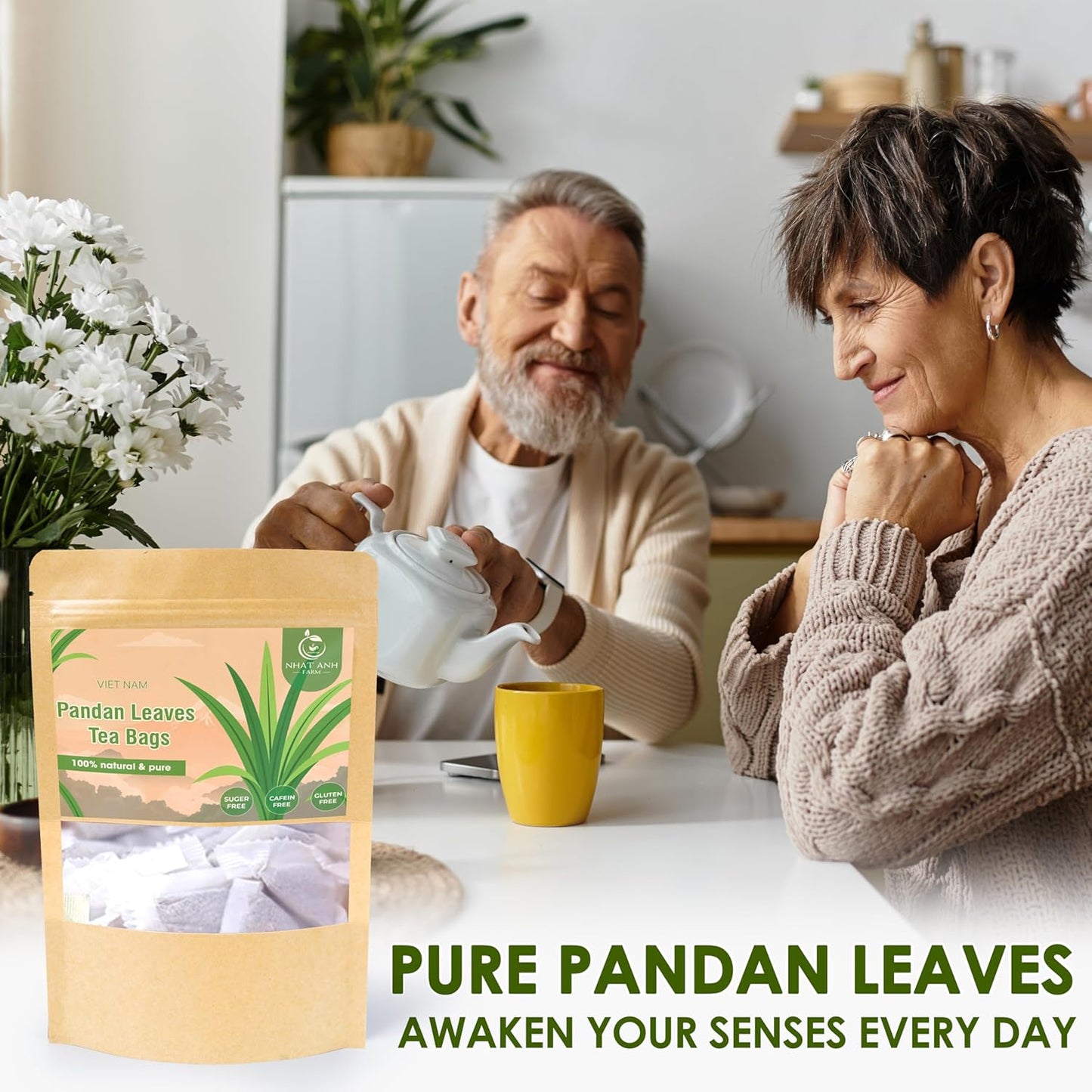 NHAT ANH FARM - Premium Pandan Leaves Tea Bags, 40 Pandan Leaves Tea Bags, 100% Natural Dried Pandan Leaves, Naturally Sweet Herbal Tea, Sugar-Free, Caffeine-Free, No Additives
