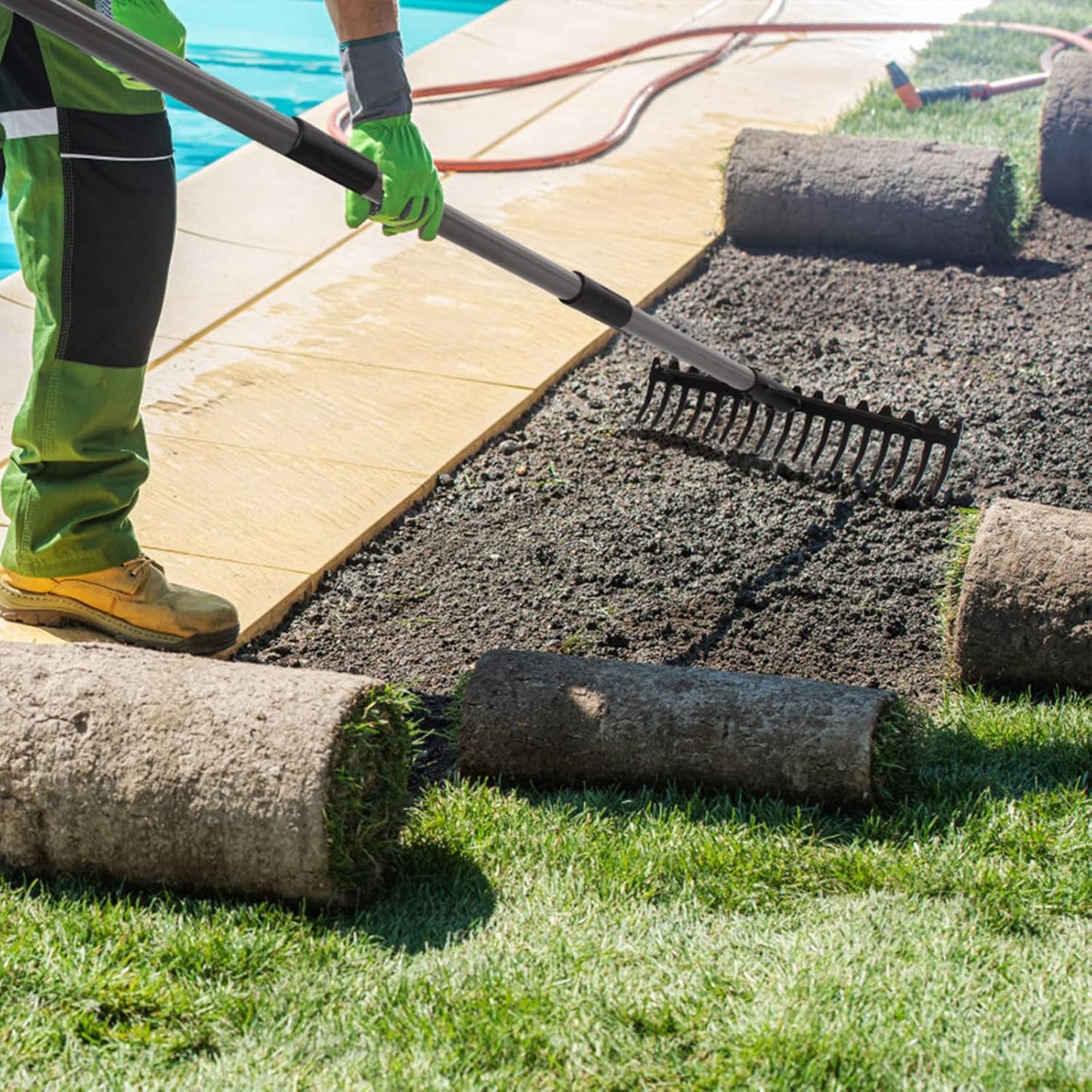 Walensee 5.4FT Bow Rake Heavy Duty Garden Rake with Stainless Steel Handle, 17 Steel Tines Garden Tool for Loosening Soil Gathering Leaf Leveling Lawn Farming Land Management Yarn Thatch Rakes