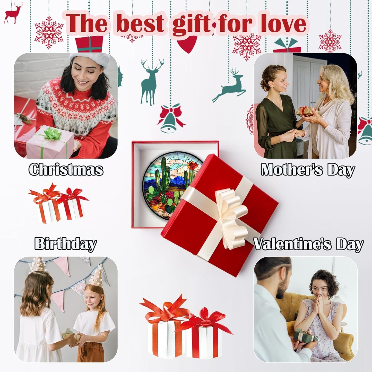 Stained Glass Window Hanging, Green Cactus Suncatcher for Doors Window Home Plant Landscape Sun Catchers Decoration Mother's Day Birthday Gifts for Women, Men, and Mom 11.8 in