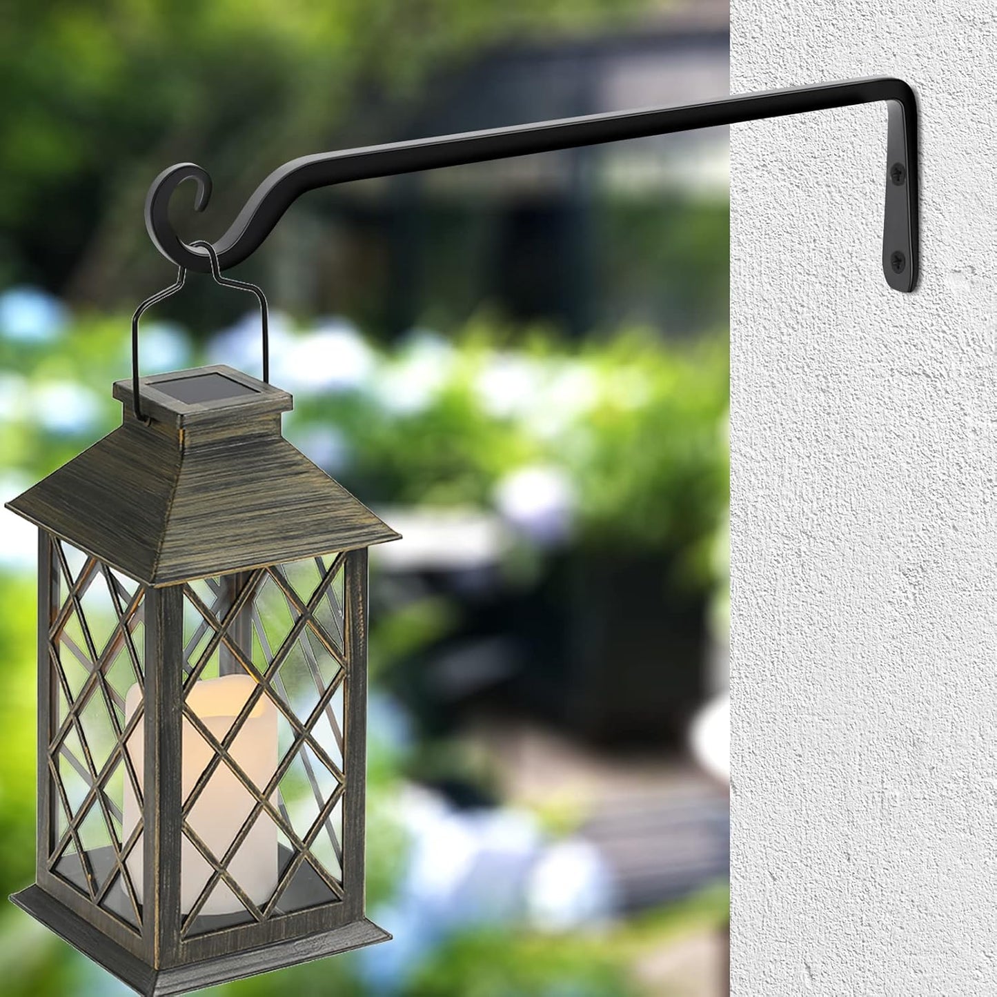 Gtongoko 2 Pack 15 Inch Plant Hangers Outdoor Metal, Plant Hooks for Wall Indoor, Outdoor Hooks for Hanging Bird Feeders, Plant Bracket, Lanterns, Wind Chinme, Black