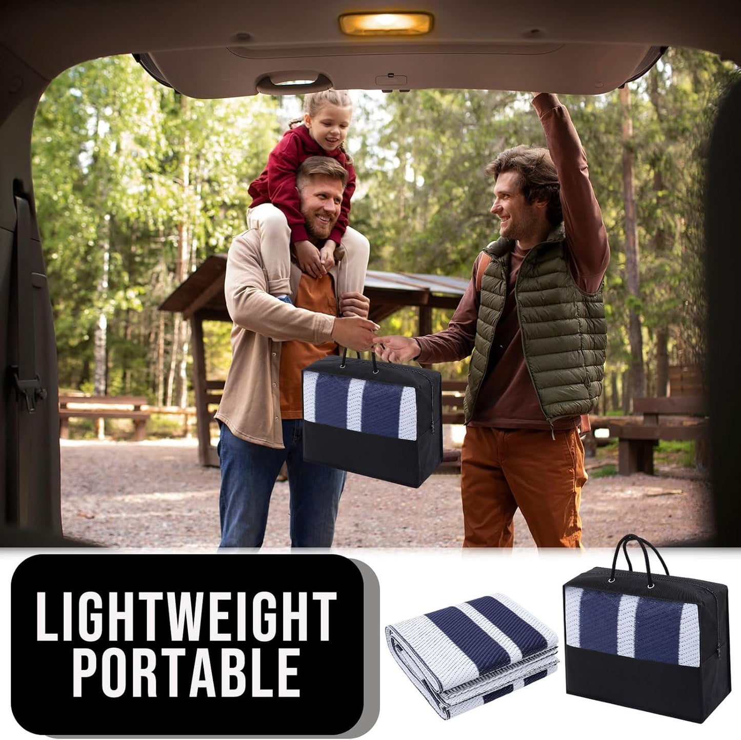 OLANLY Outdoor Rug 5x8 ft Waterproof, Reversible Outdoor Plastic Straw Rug, RV Mat, Indoor Outdoor Carpet Clearance for Patio, Camping, Balcony, Deck, Backyard, Navy & White