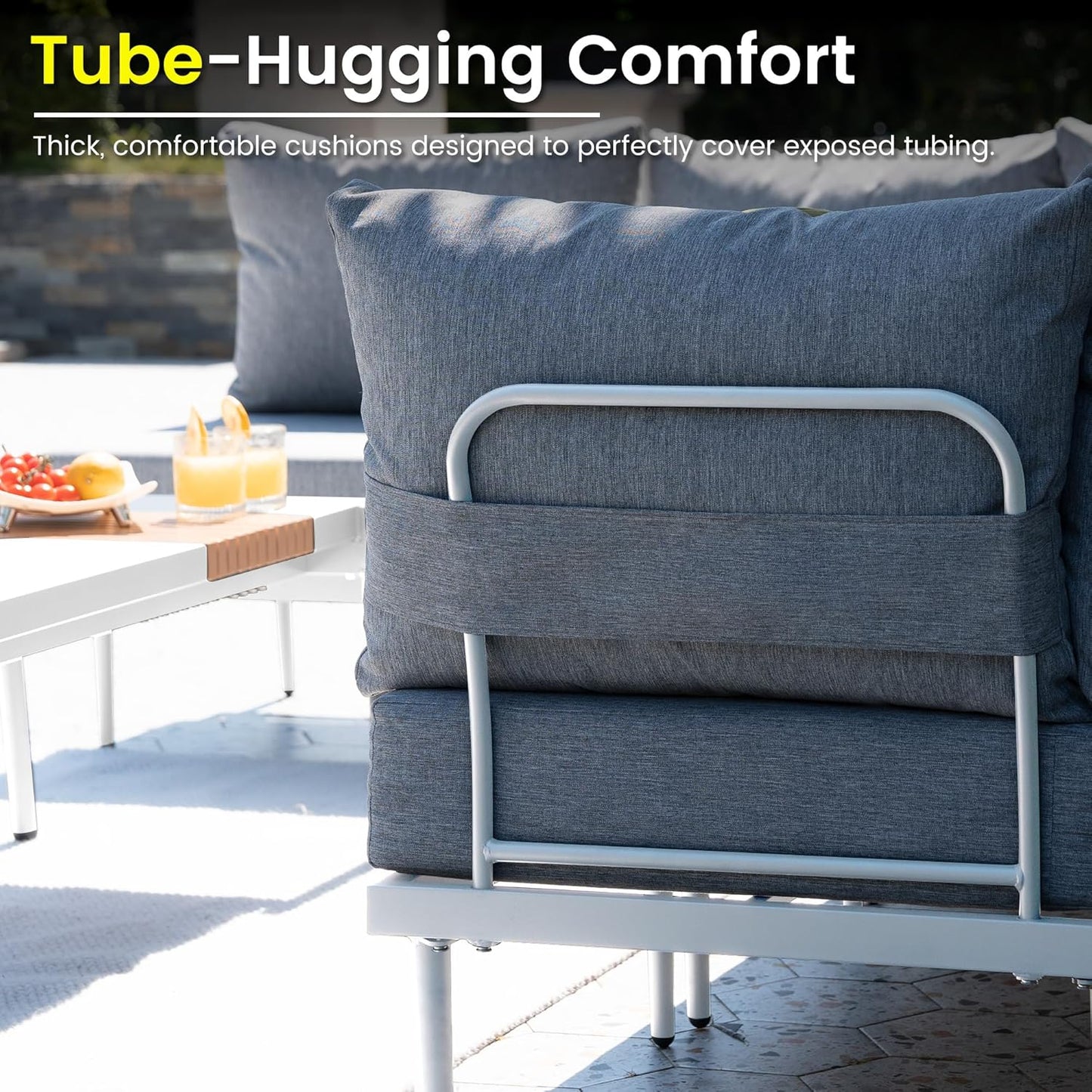 Sundale Outdoor 2 Pieces Metal Patio Furniture Set, Outdoor Sectional Sofa w/6 Inch Olefin Cushion, Modern Outdoor Conversation Sets