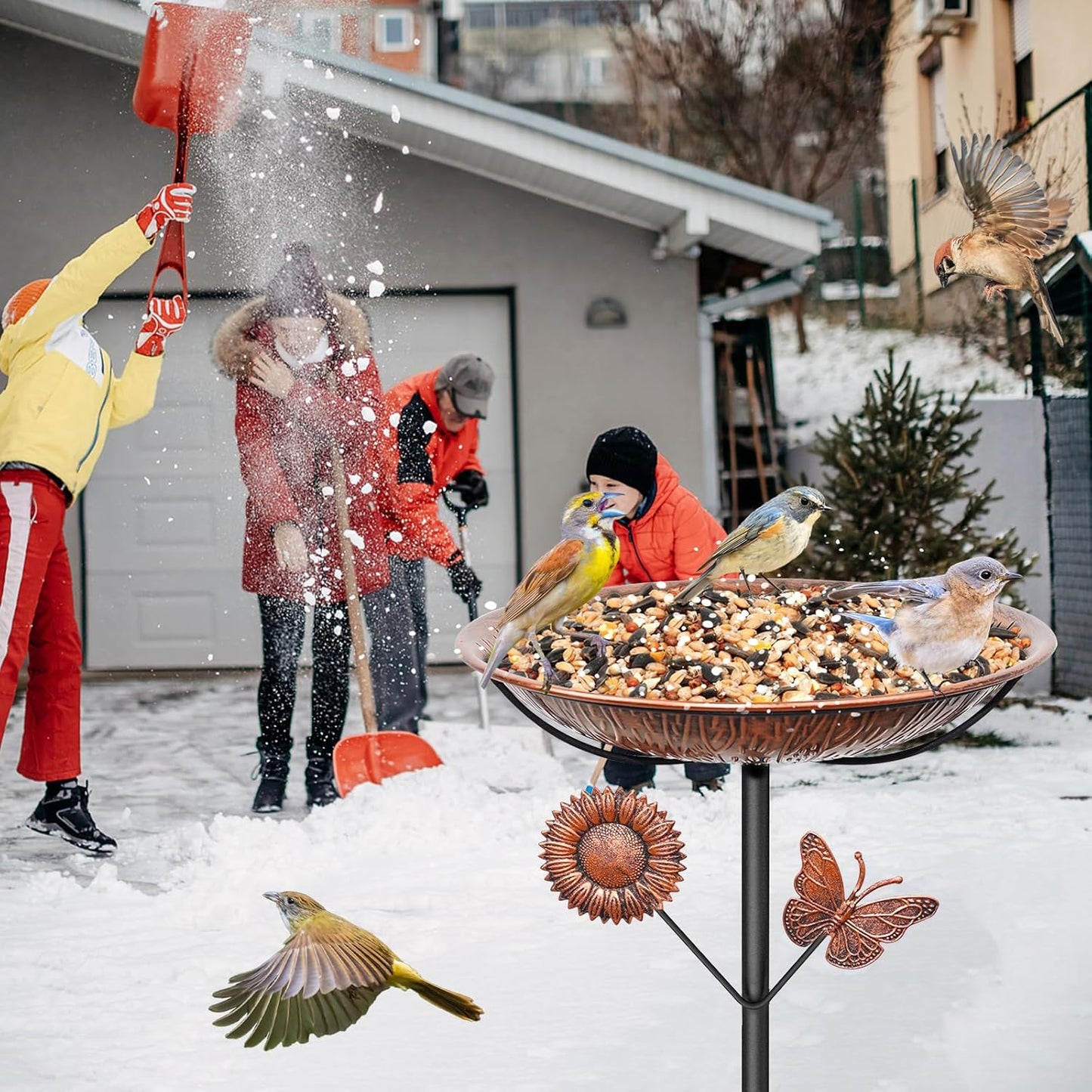 Metal Bird Bath for Outside, Vintage Birdbaths Removable Feeder Bowl with Butterfly Flower, Easy to Clean Birdfeeder for Outdoors Garden Yard Lawn Decor
