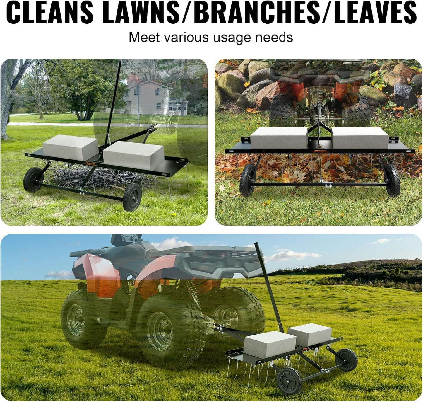 VEVOR Tow Behind Dethatcher, 48-inch Tow Dethatcher with 24 Spring Steel Tines, Lawn Dethatcher Rake for ATV or Mower, Tow Behind Lawn Rake with Lift Handle for Garden Farm Grass