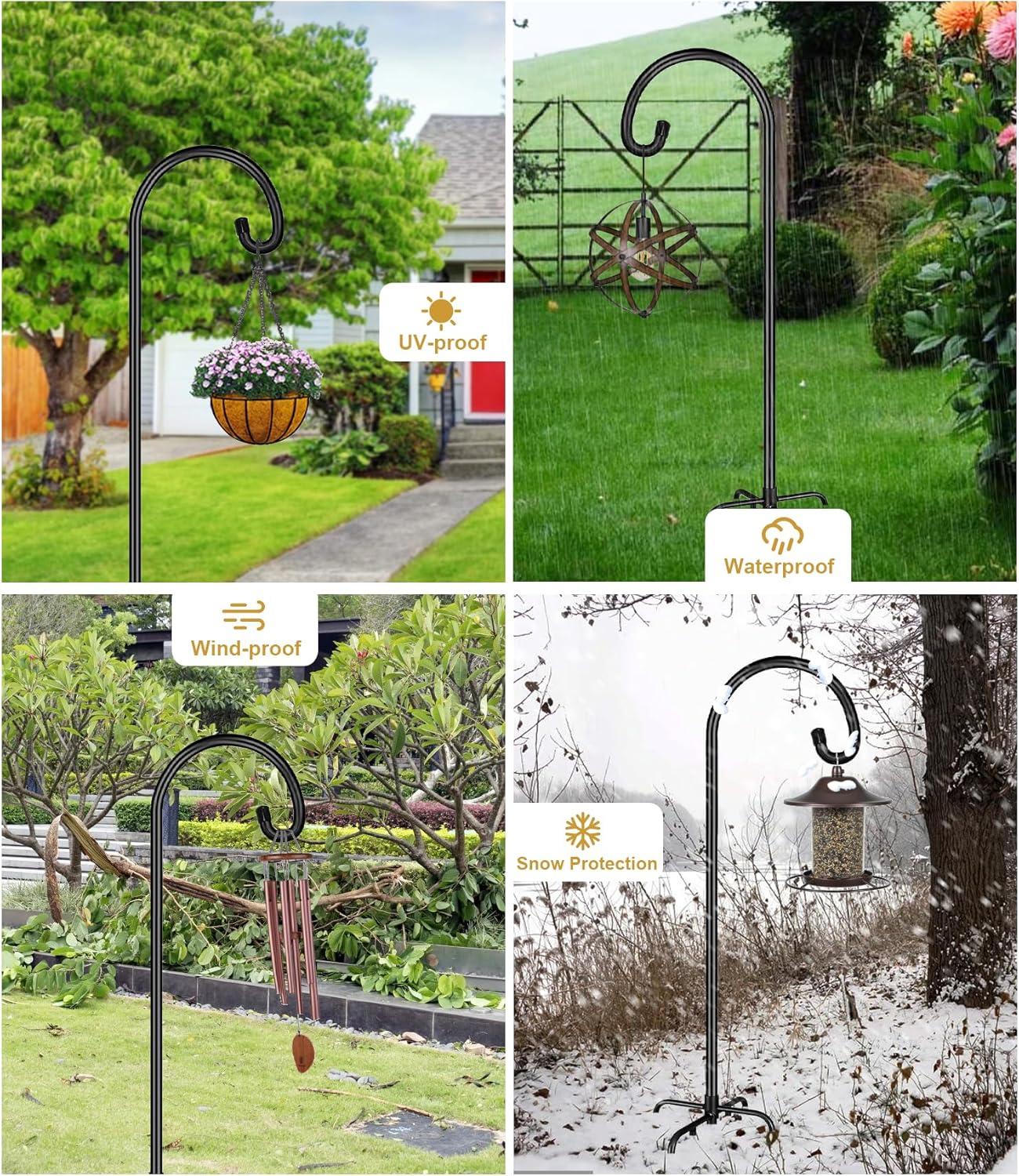 Shepherd Hook 92 Inch Tall Heavy-Duty Metal Garden Hanging Pole Stake for Bird Feeder Pole Plant Baskets, Black (1 Pack)