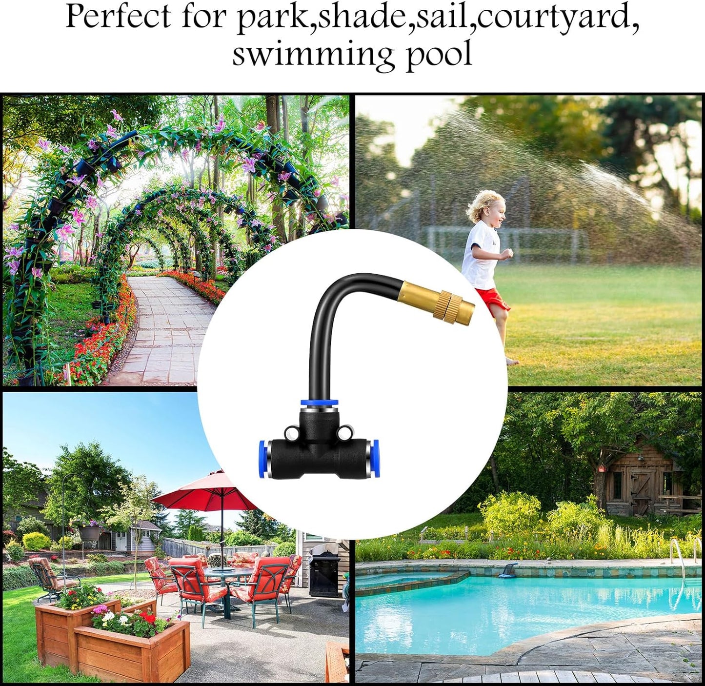 Zonon 10 Pcs Brass Misting Nozzles Tee with 4 Inch Built in Hose 360 Degree Rotation Adjustable Water Mister Nozzles Thread Sprayer 0.043" Misting Parts and Accessories for Patio Outdoor Cooling