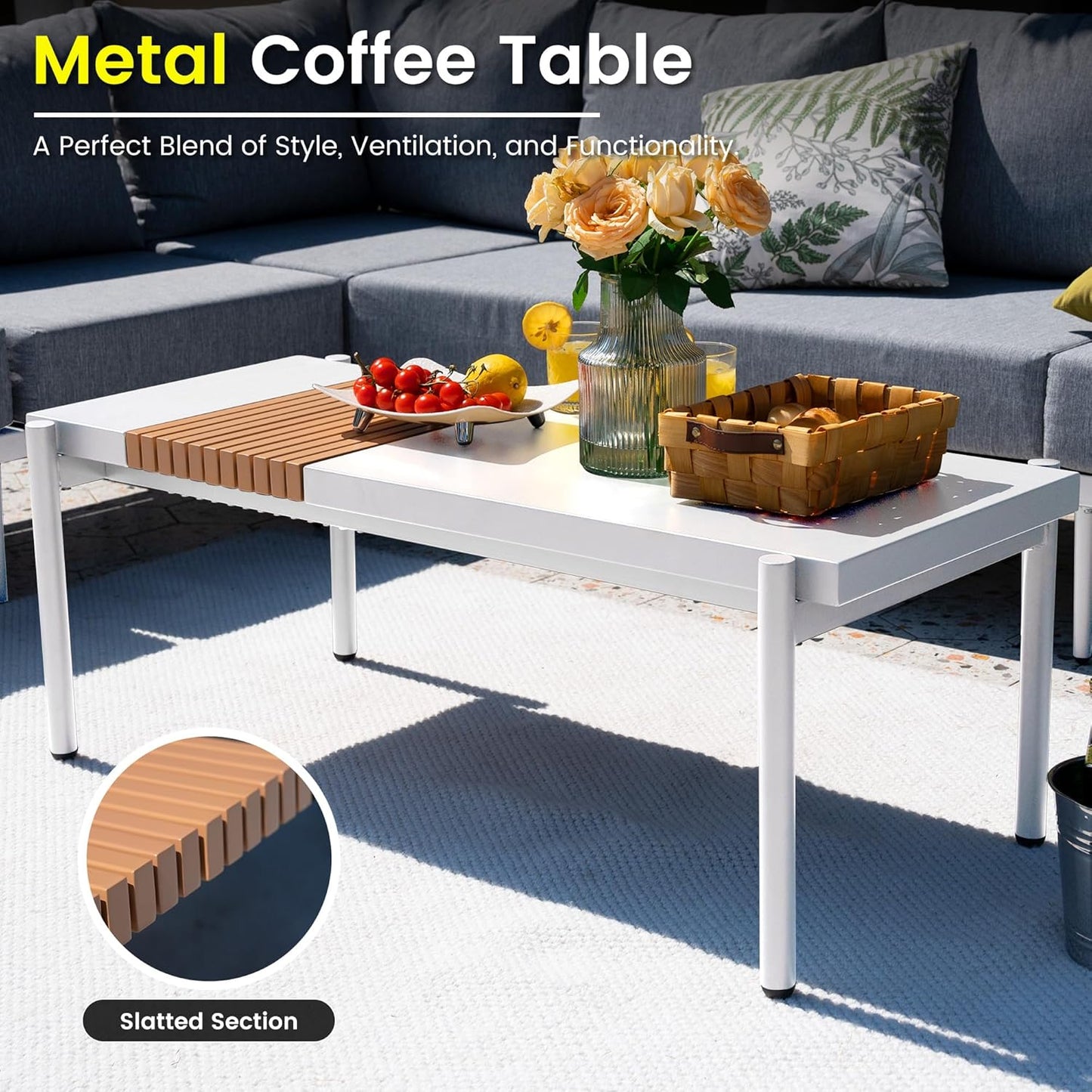 Sundale Outdoor 5 Pieces Metal Patio Furniture Set, Outdoor Sectional Sofa w/6 Inch Olefin Cushion and Coffee Table, Modern Outdoor Conversation Sets