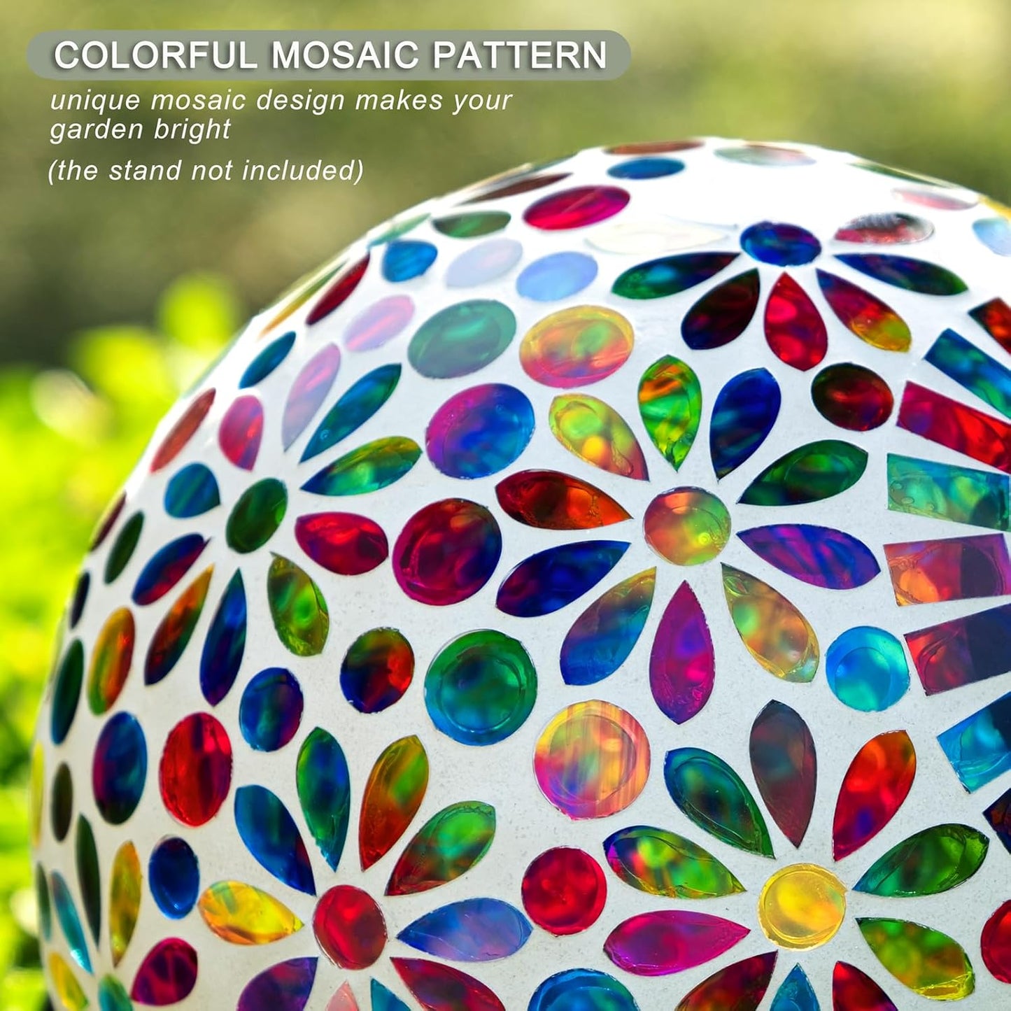 VOREEN 10" Mosaic Glass Gazing Ball with Solar Light, Outdoor Solar Gazing Globe, Handmade IP44 Waterproof Garden Decor Sphere for Patio Yard, Ideal Gift for Mom Wife Friend, Colorful Daisy Design