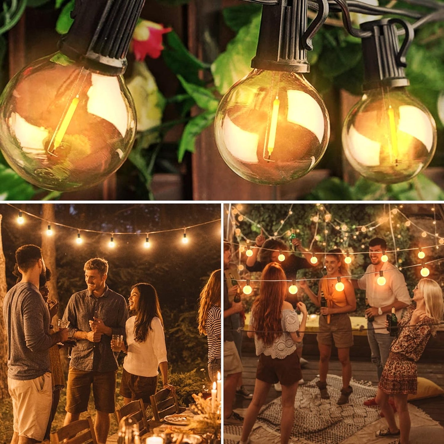 OHLUX Outdoor String Lights, 55FT Shatterproof LED Patio Lights with 26 Dimmable Plastic G40 Bulbs, 2200K Waterproof Connectable Hanging String for Backyard, Cafe, Porch, Deck, E12 Base
