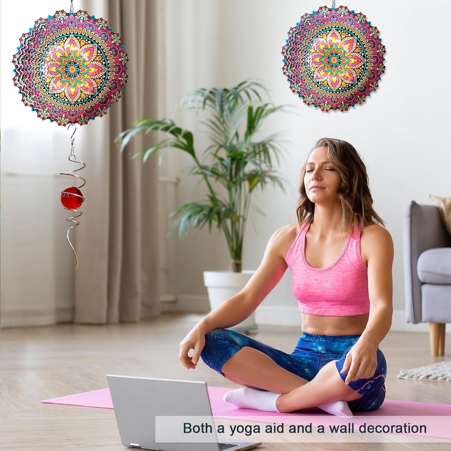 Mandala Blossom Wind Spinner - Metal Wind Spinners | 12inch 3D Kinetic Laser Cut Hanging Wind Sculpture & Wind Catcher | Outdoor Decor for Garden, Patio, Yard Art