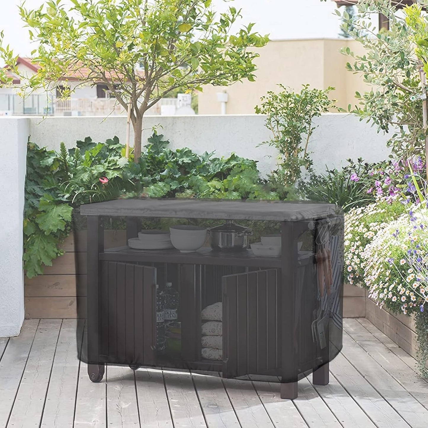 55in Prep Table Cover, Outdoor Bar Table Cover Waterproof Stainless Steel Table Cover Portable Cooler Cart Covering Patio Storage Cabinet Covers