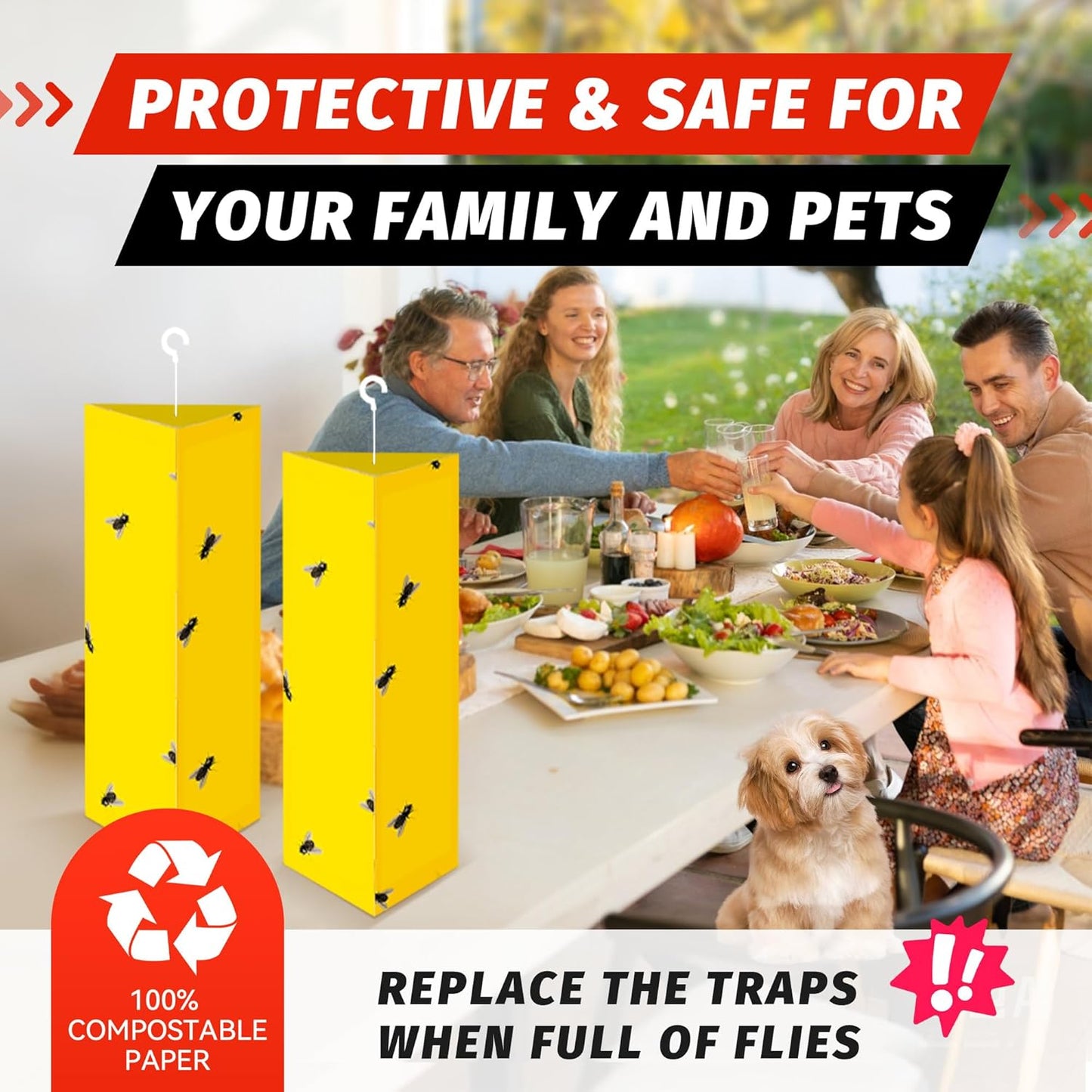 LULUCATCH Fly Glue Trap, 6 Pack Adhesive Fly Traps, Gnat Traps Sticky Bug Catcher, Non-Toxic Odorless Yellow Sticky Trap Indoor for Flies, Moths, Mosquitoes, Flea, for Garage, Barn, Greenhouse & Room