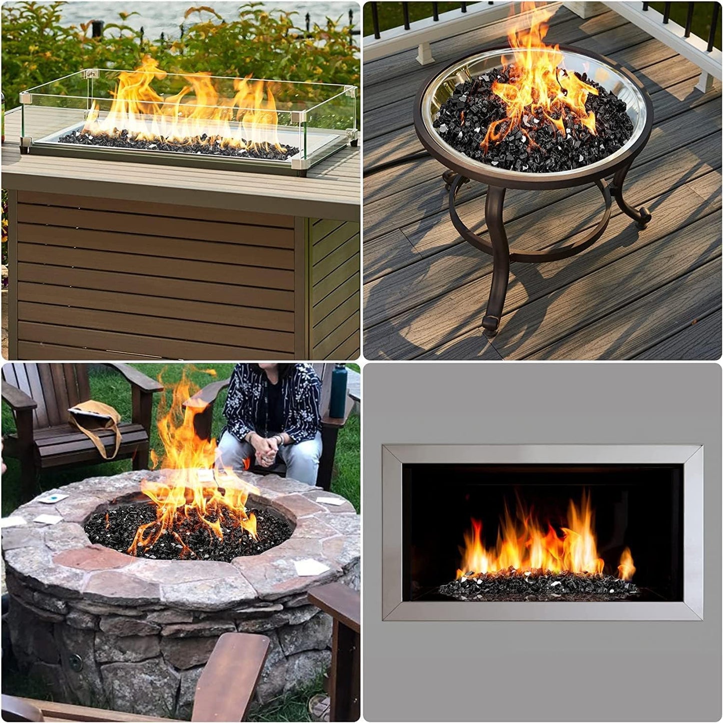 Mr. Fireglass 10 Pounds Fire Glass - 1/4 Inch High Luster Reflective Tempered Glass Rocks for Fireplace Fire Pit Table and Landscaping, Onyx Black