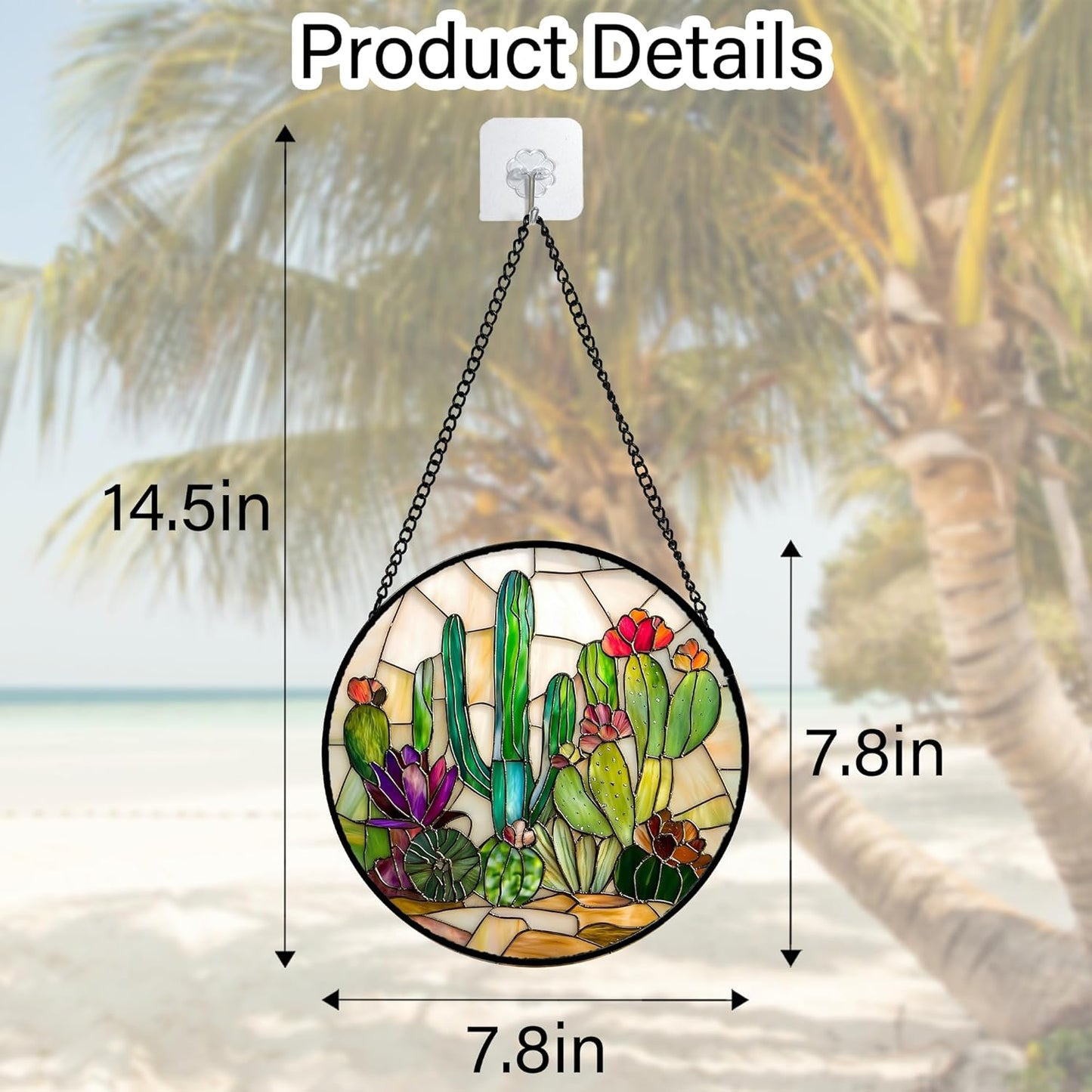 Stained Glass Window Hanging, White Green Cactus Suncatcher Diamond Glass Panel Hangings Sun Catchers Decor for Birthday for Women, Men, Wife, Aunt, and Mom 7.8 in