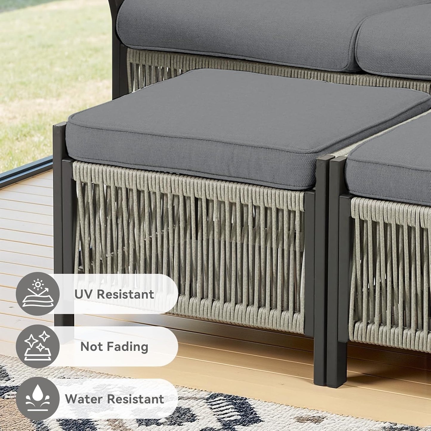 Patio Furniture Wicker Outdoor Conversation Set, 6-Piece All Weather Patio Furniture Rattan 2 Sofa Sets w/ Swivel Rocking Chairs & Ottomans, Side Table for Backyard, Balcony, Deck - Dark Grey