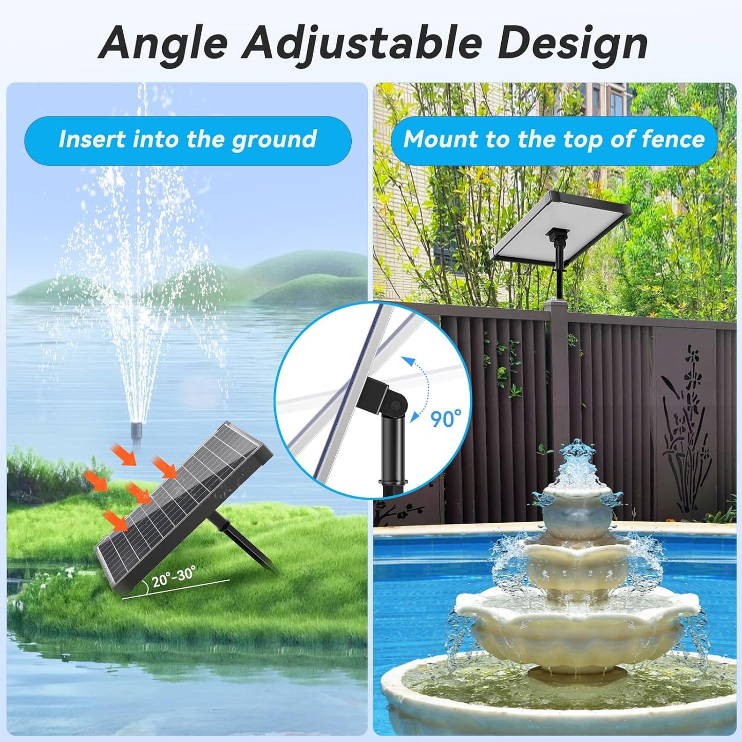 POPOSOAP 25W Solar Water Pump, Solar Water Fountain with Flow Adjustable, Pond Pump with Water Shortage Protection & Diverter Valve & 16.5FT Cord for Ponds, Garden, Fish Tank, Waterfall, Hydroponics