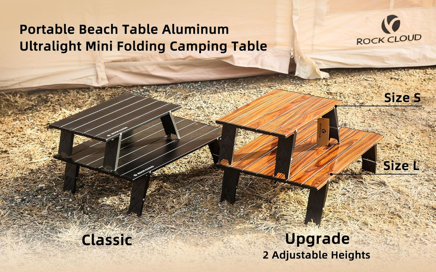 ROCK CLOUD Ultralight Folding Beach Table Adjust Height Aluminum Portable Mini Camping Table