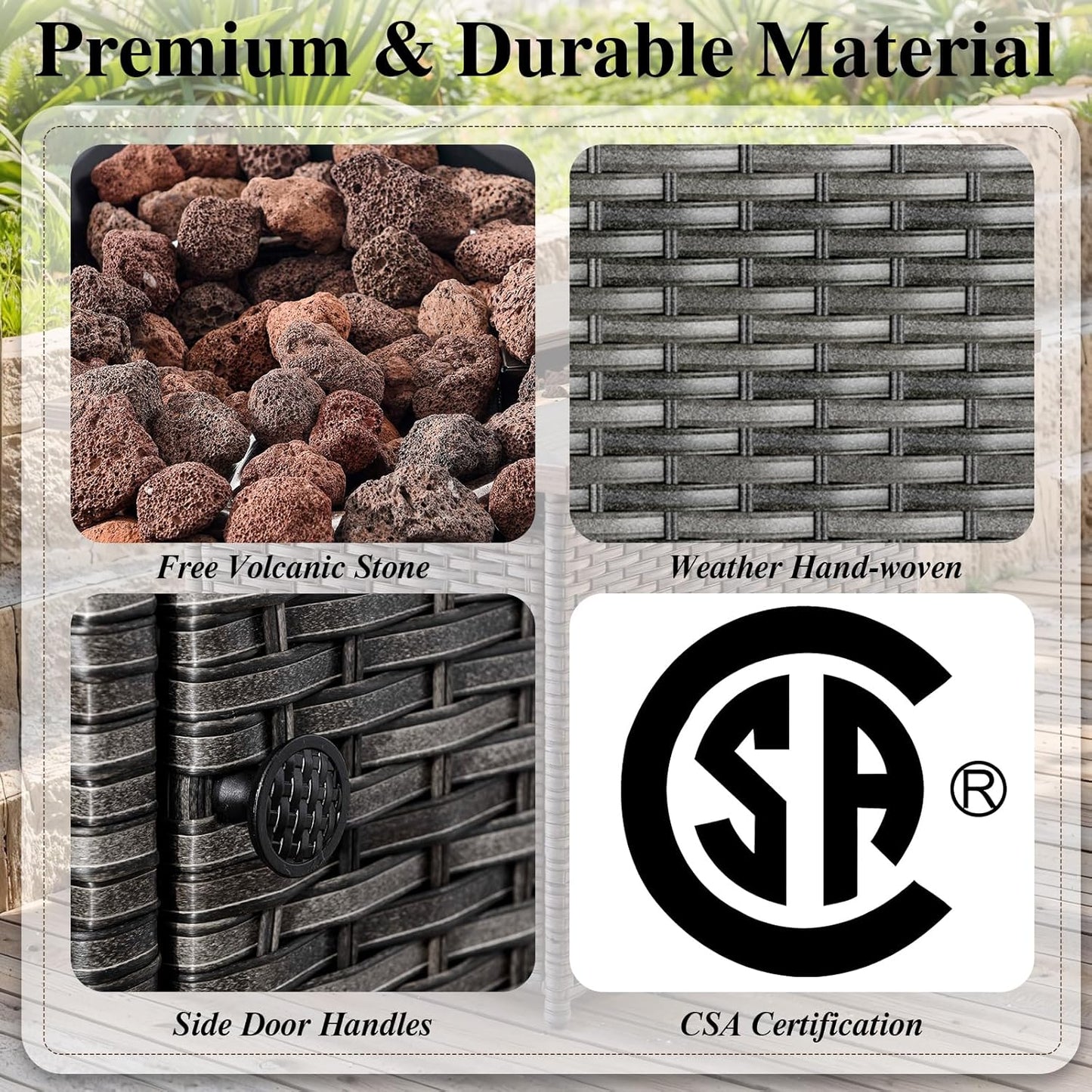 HUMMUH 7 Piece Patio Furniture Set with Fire Pit Table 41in 55,000 BTU,Wicker Outdoor Conversation Sets - Outdoor Chairs Set of 2 Patio Sofa for Porch,Garden,Backyard