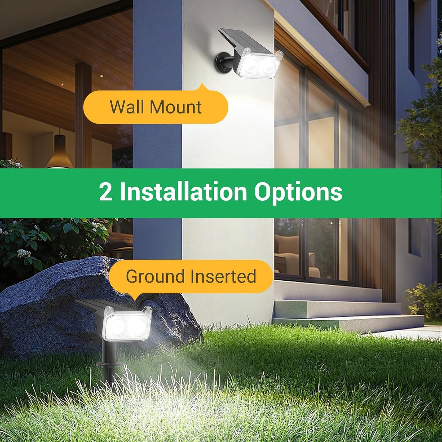 Solar Lights Outdoor Waterproof, Auto ON/Off Solar Spot Lights Outdoor, Dusk to Dawn Spotlights, Adjustable Landscape Lighting for Yard Tree Path Garden, Cool White, 6 Pack