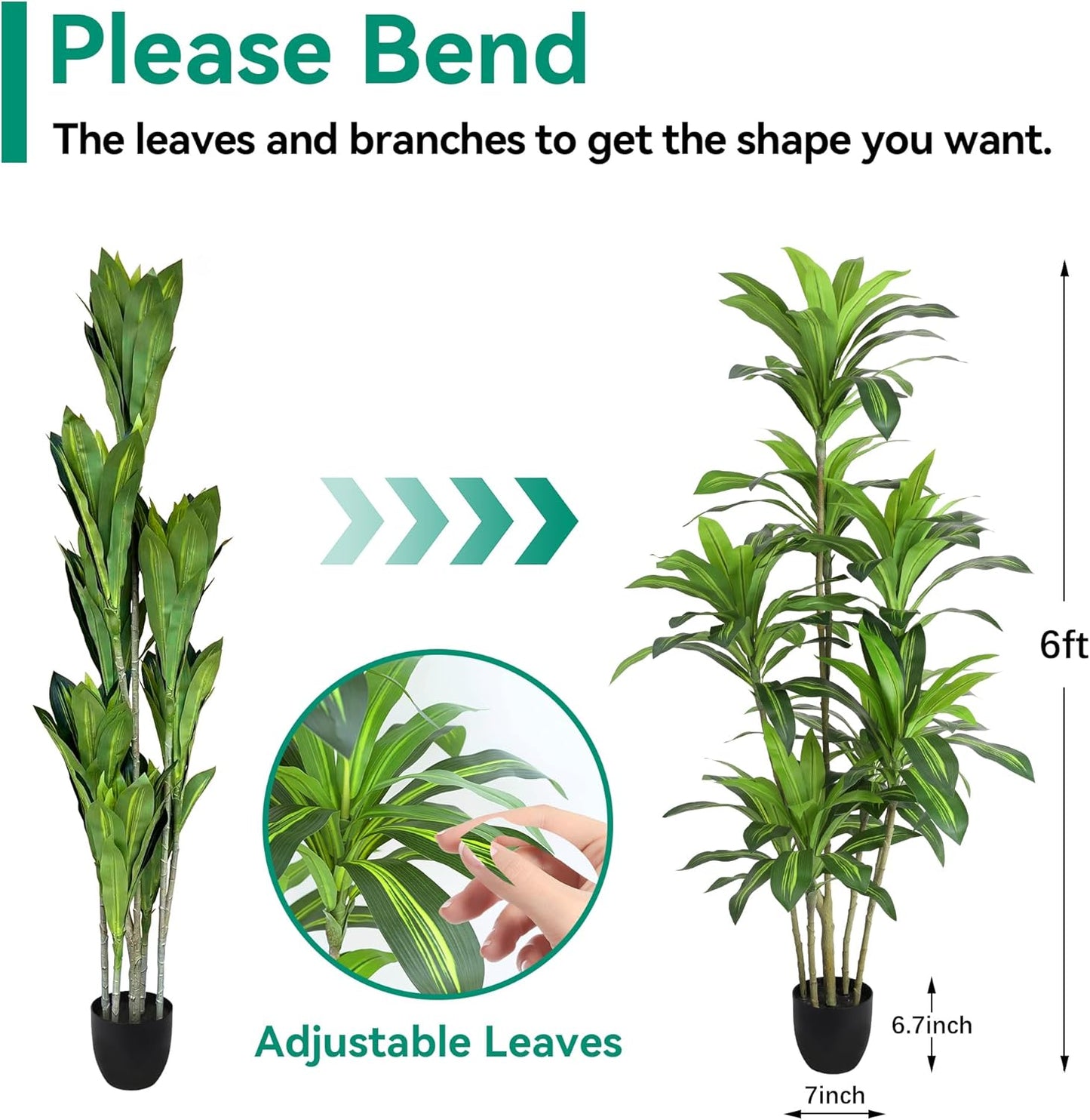 Artificial Plants 6Ft Dracaena Fragrans Faux Trees with 8 Heads Fake Tree for Home Decor Indoor or Outdoor Office Decoration Housewarming Gift