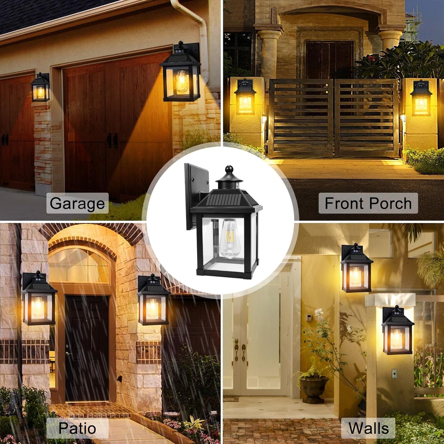 Solar Wall Lights Outdoor, Dusk to Dawn Motion Sensor Lights Waterproof, Solar Porch Lights with 3 Modes & Motion Sensor, Lantern Light Fixture for Patio Garage Entryway Garden